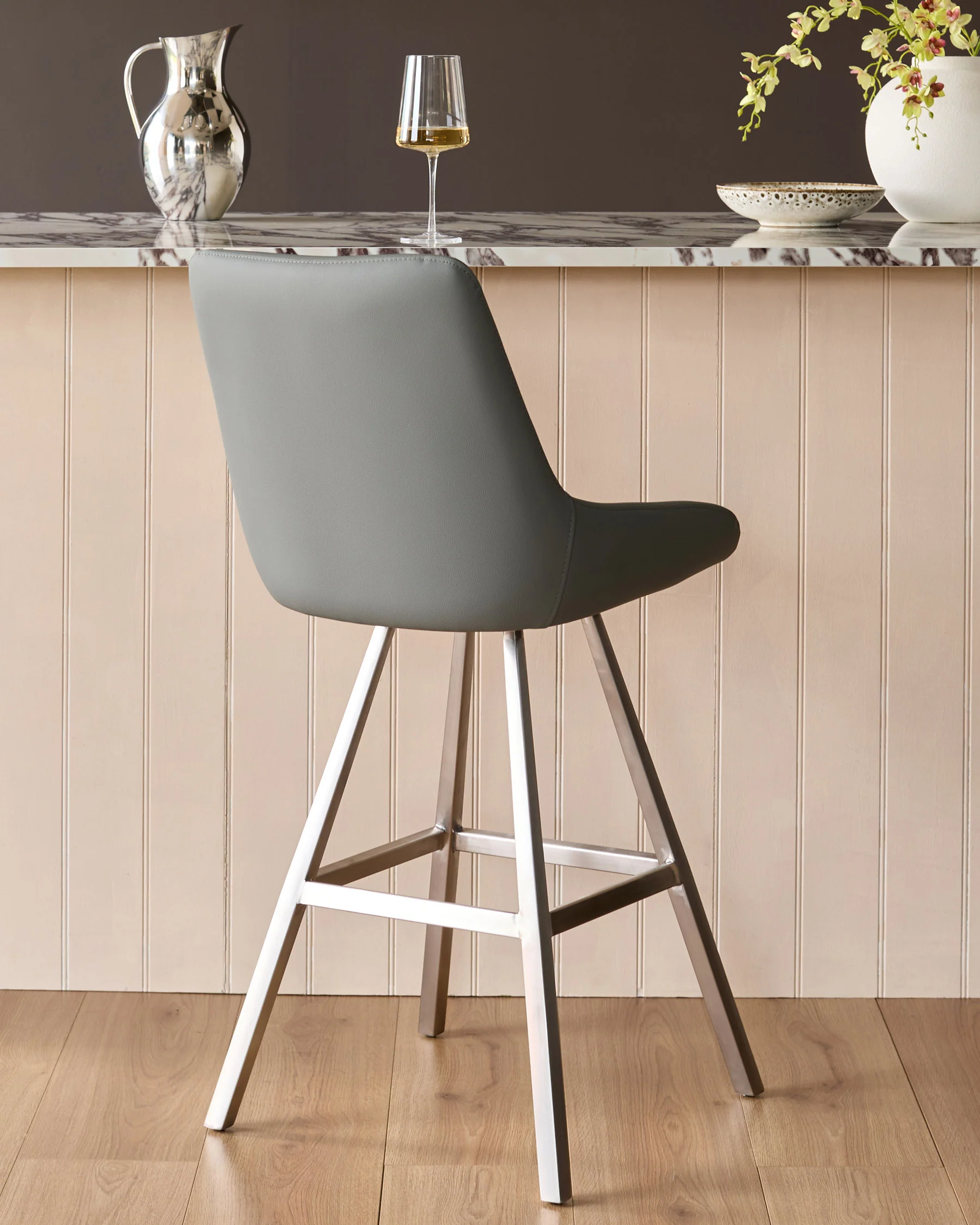 Theo Mid Grey Faux Leather Swivel Bar Stool - Image 3