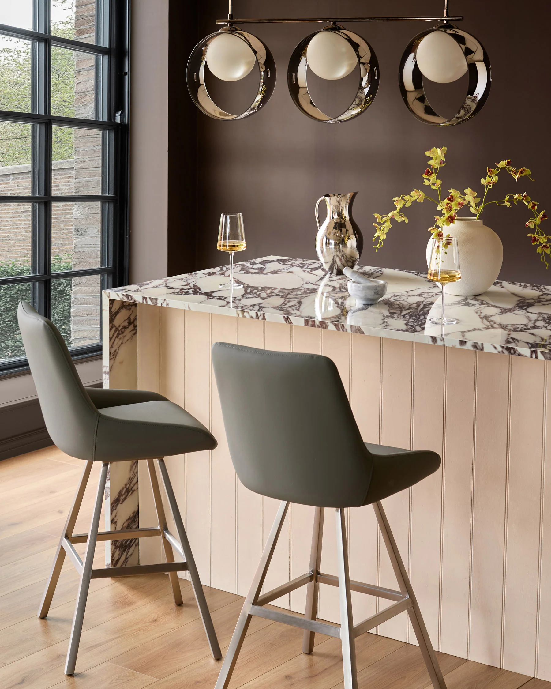 Theo Mid Grey Faux Leather Swivel Bar Stool - Image 4