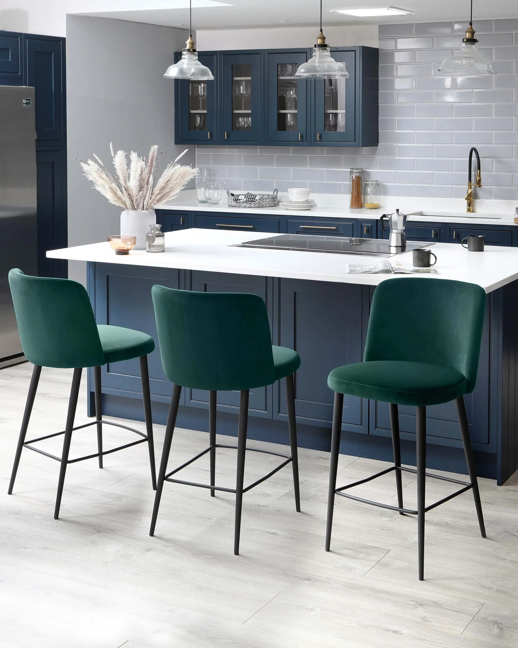 Trinny Dark Green Velvet Bar Stool - Image 2