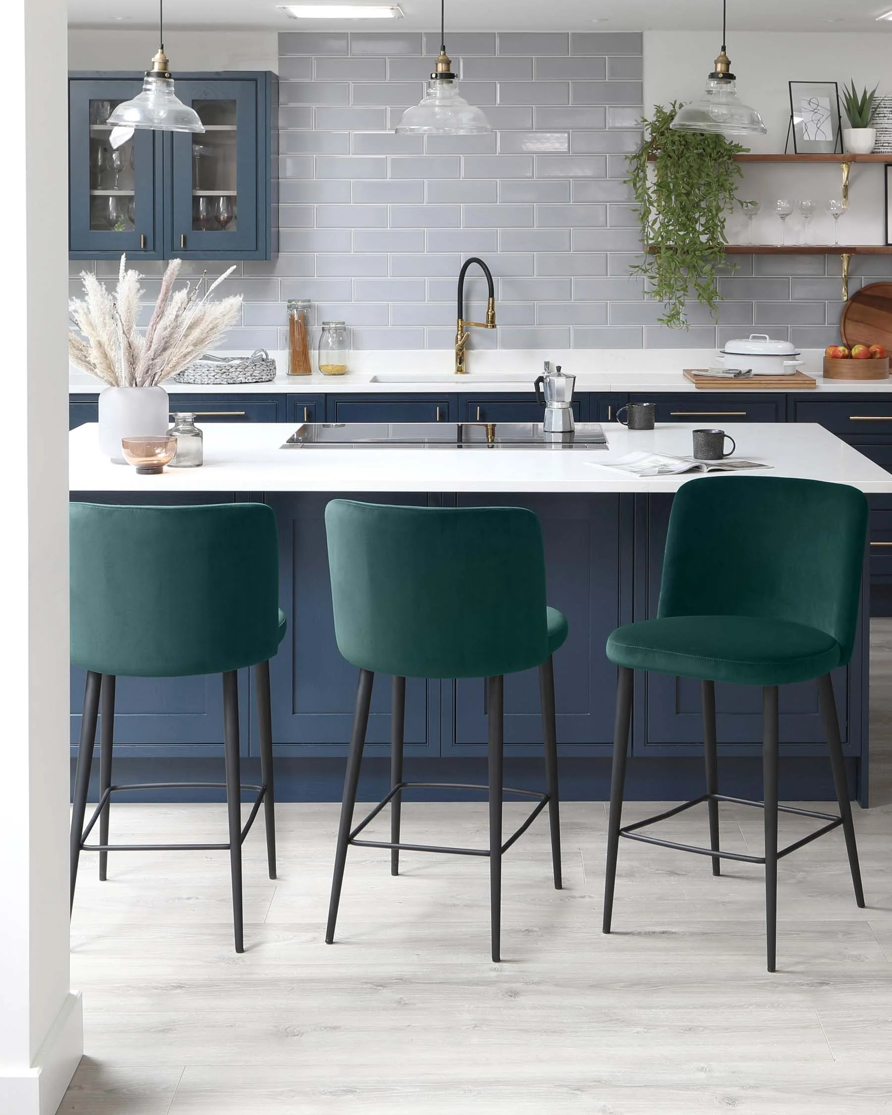 Trinny Dark Green Velvet Bar Stool - Image 4