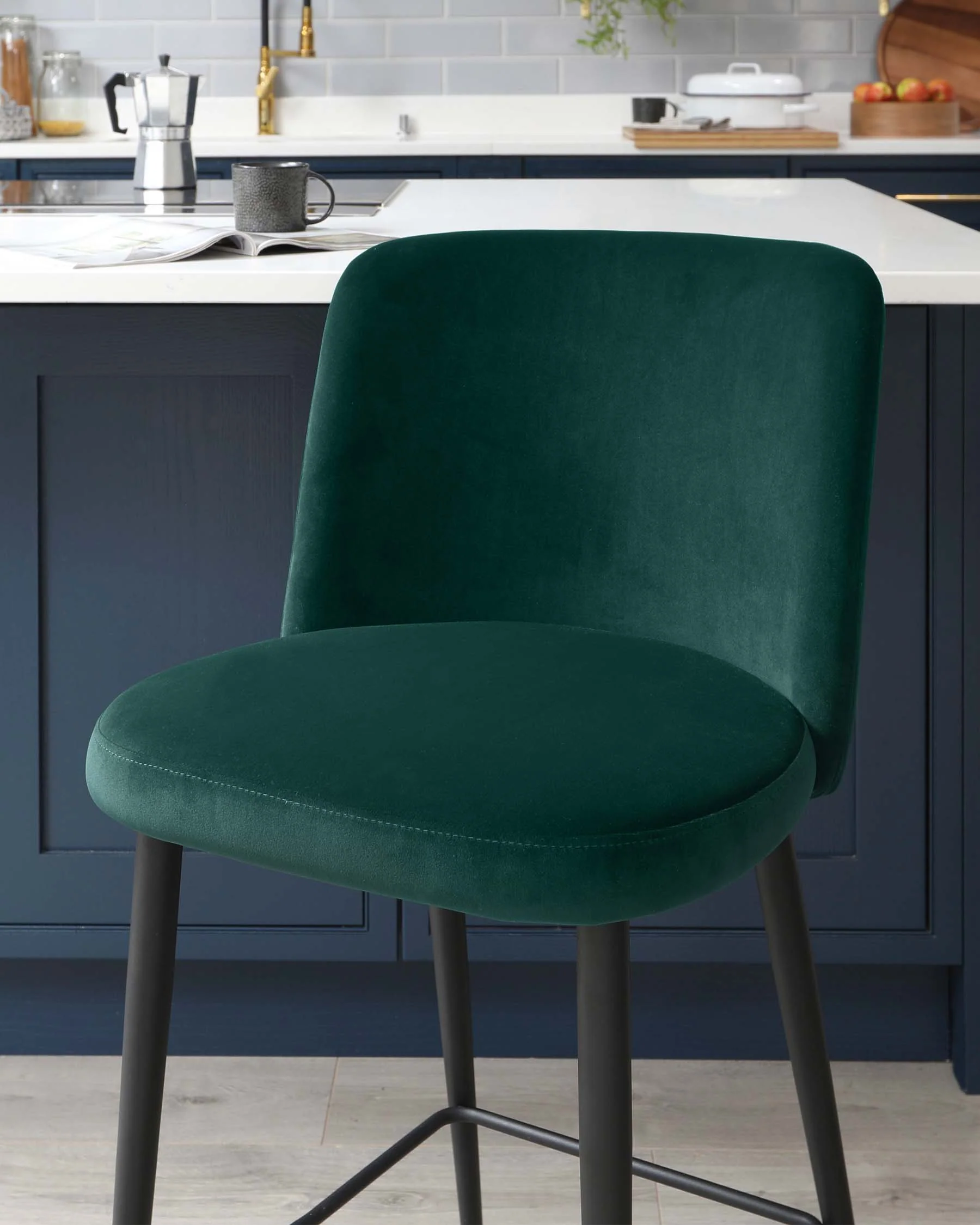 Trinny Dark Green Velvet Bar Stool - Image 5