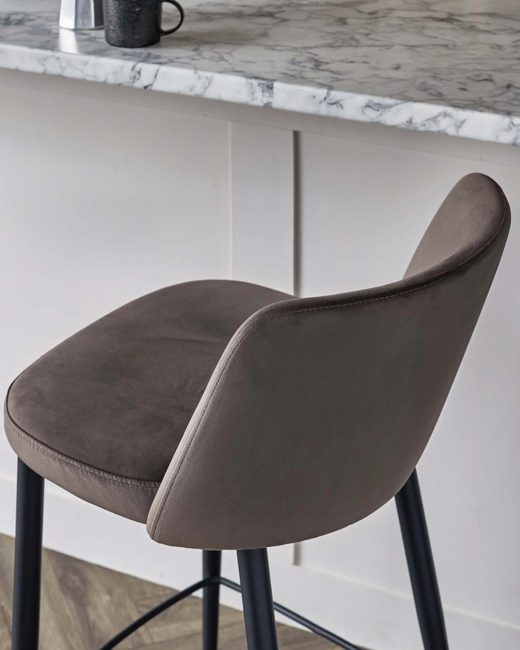Trinny Black Metal Bar Stool in Mocha Plush Velvet - Image 3