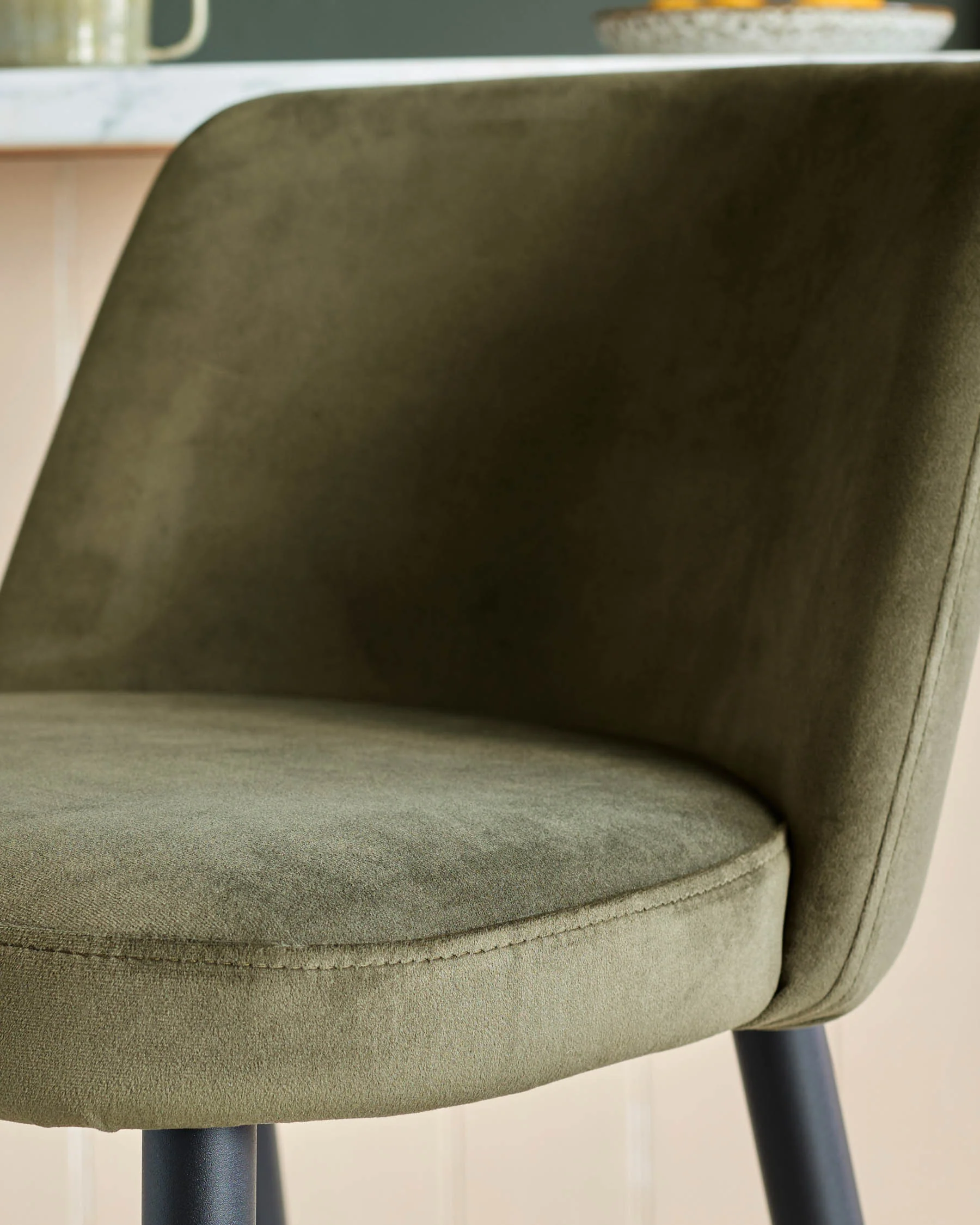Trinny olive green velvet bar stool - Image 4