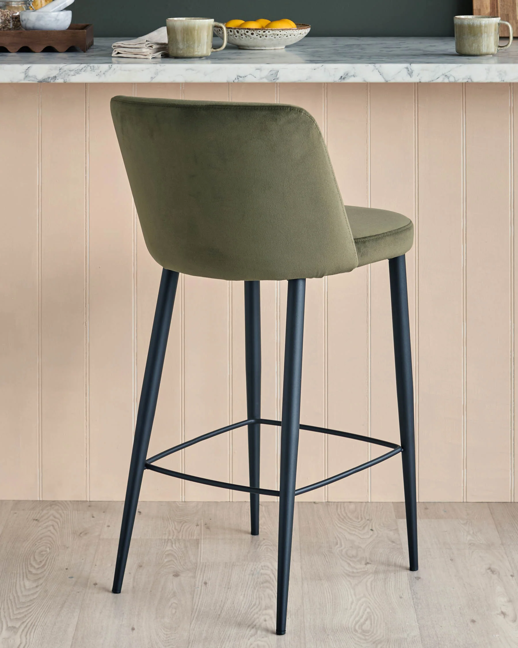 Trinny olive green velvet bar stool - Image 5