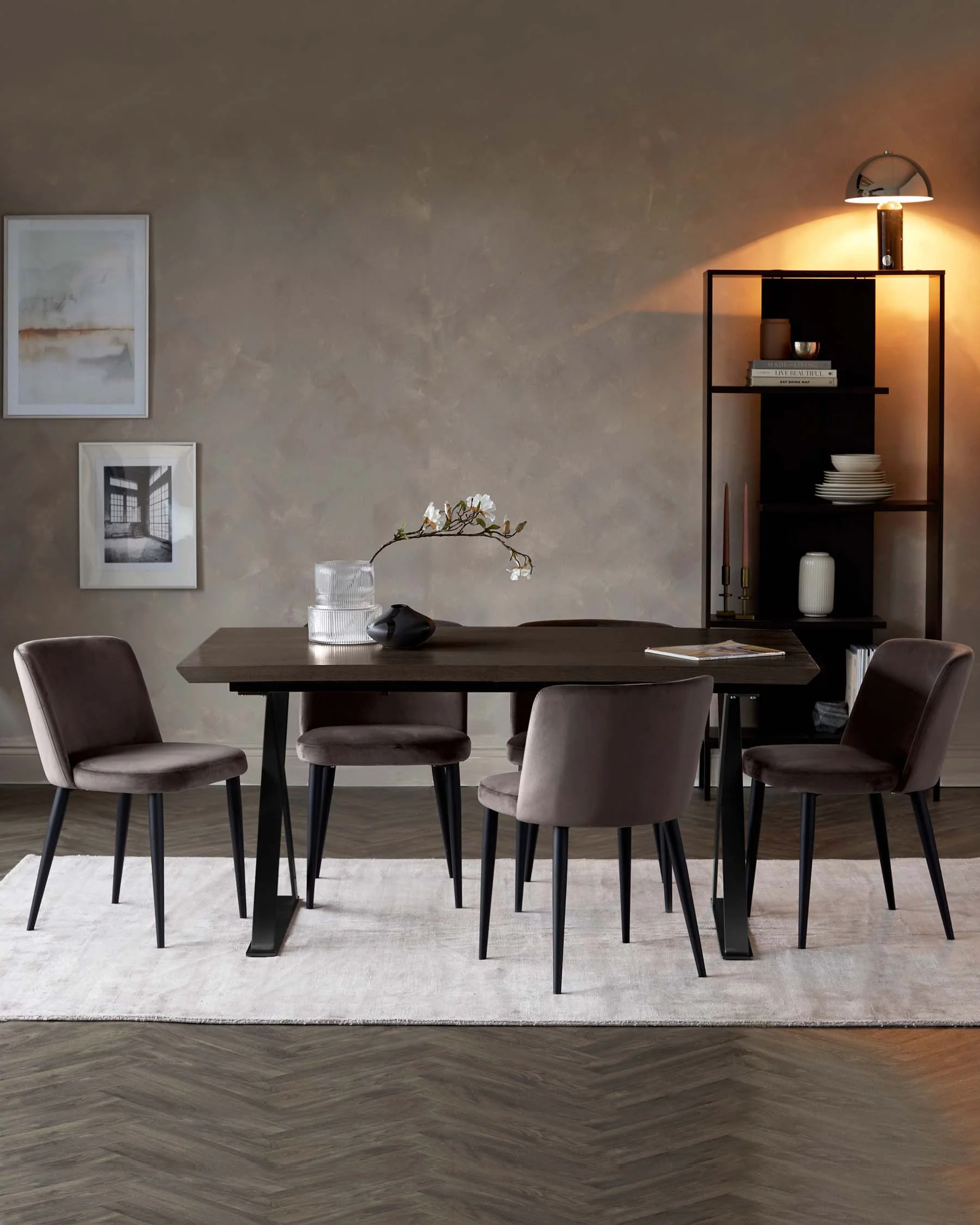 Trinny Black Metal Dining Chair in Mocha Plush Velvet - Image 2