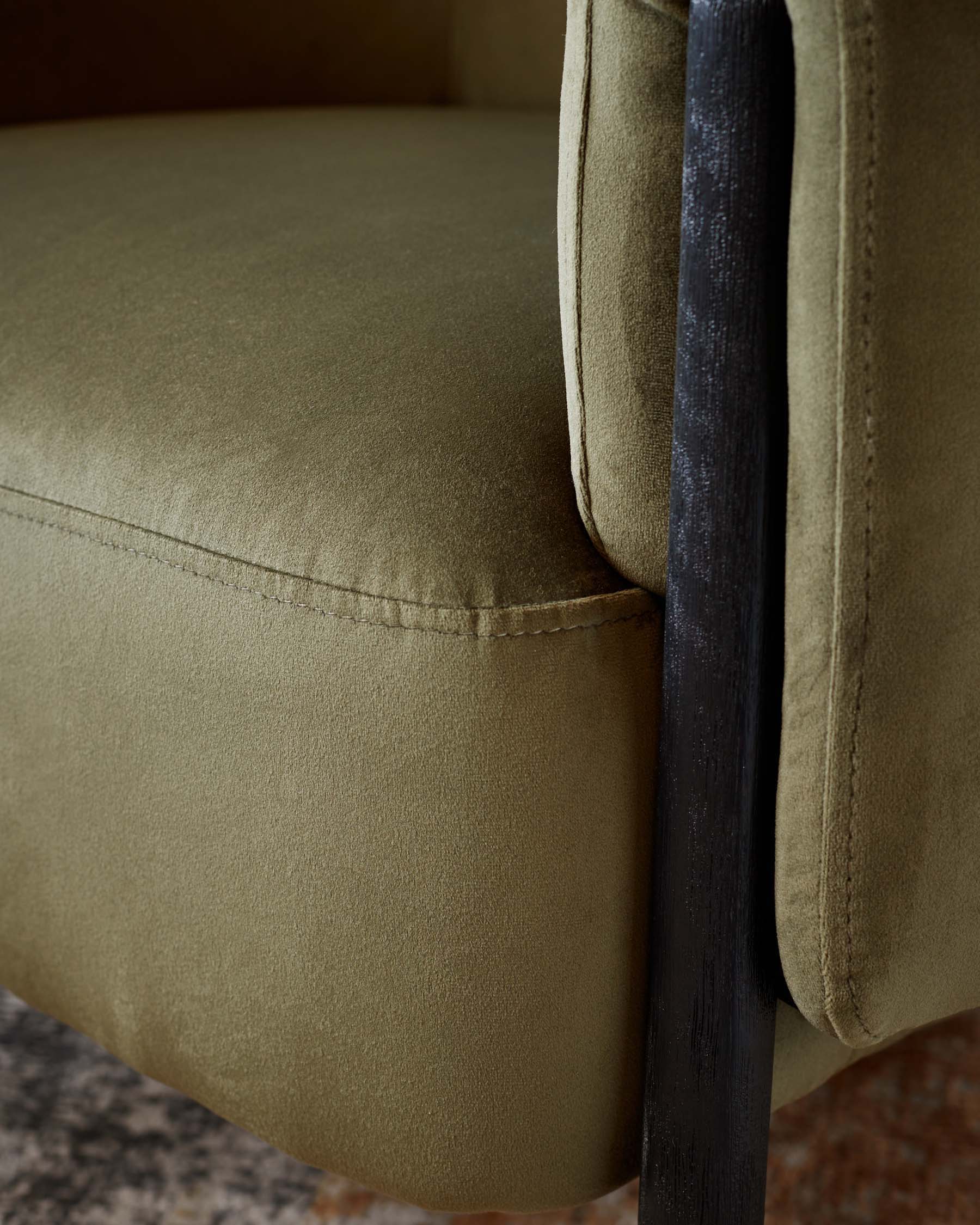 Tristan Olive Green Velvet Accent Chair with Black Wood - Image 3