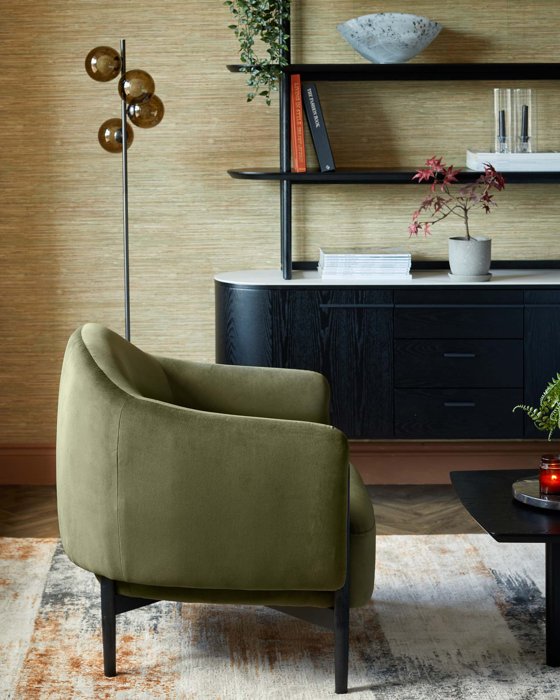 Tristan Olive Green Velvet Accent Chair with Black Wood - Image 4