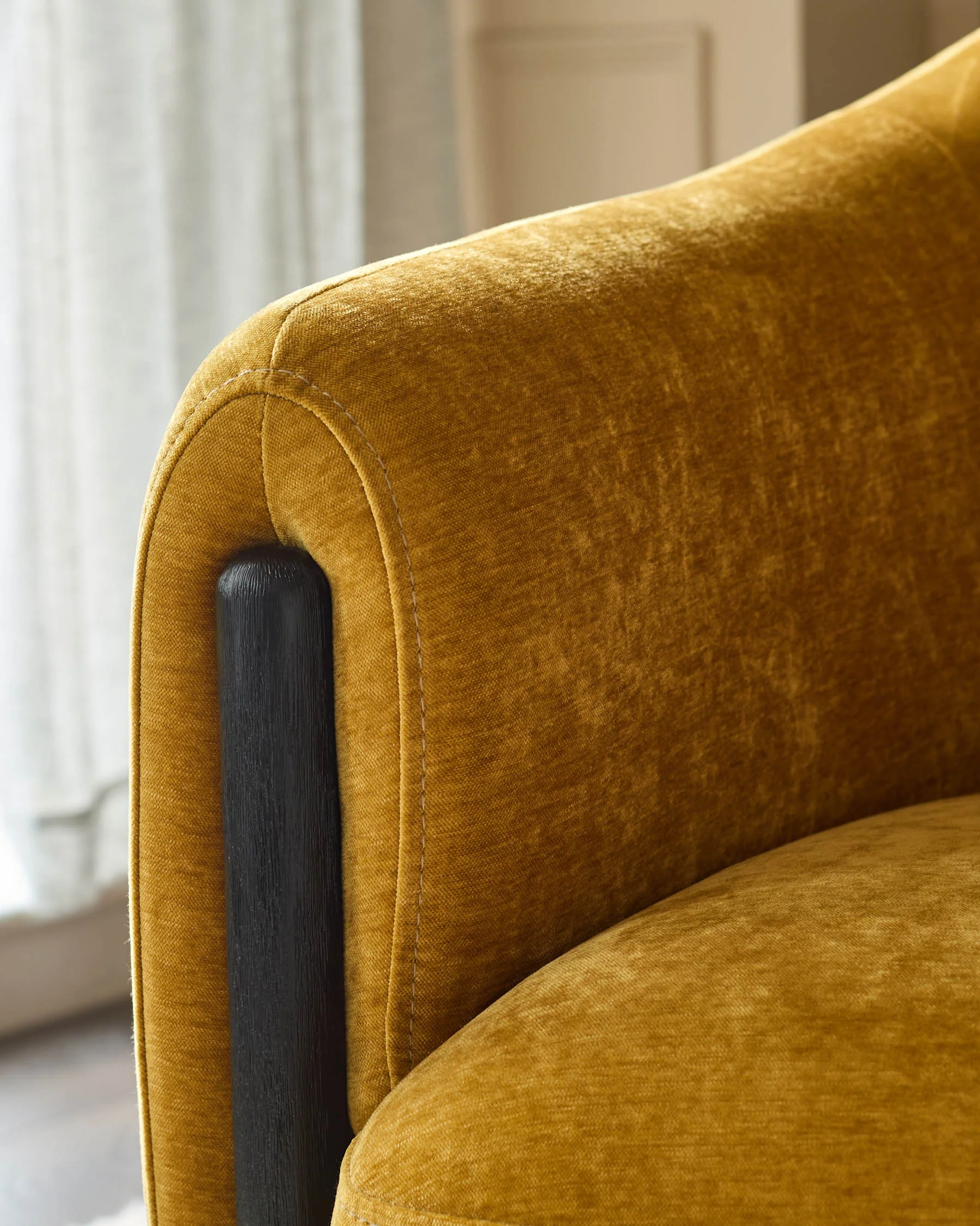 Tristan ochre yellow fabric accent chair with black wood - Image 5