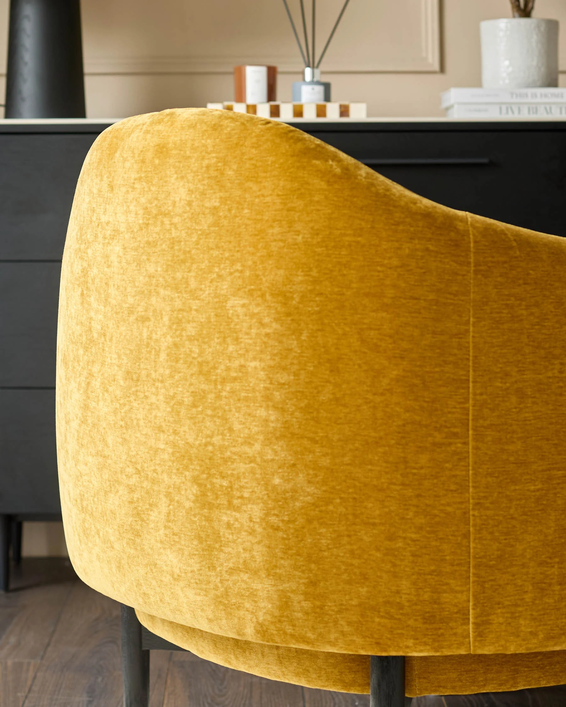 Tristan ochre yellow fabric accent chair with black wood - Image 6