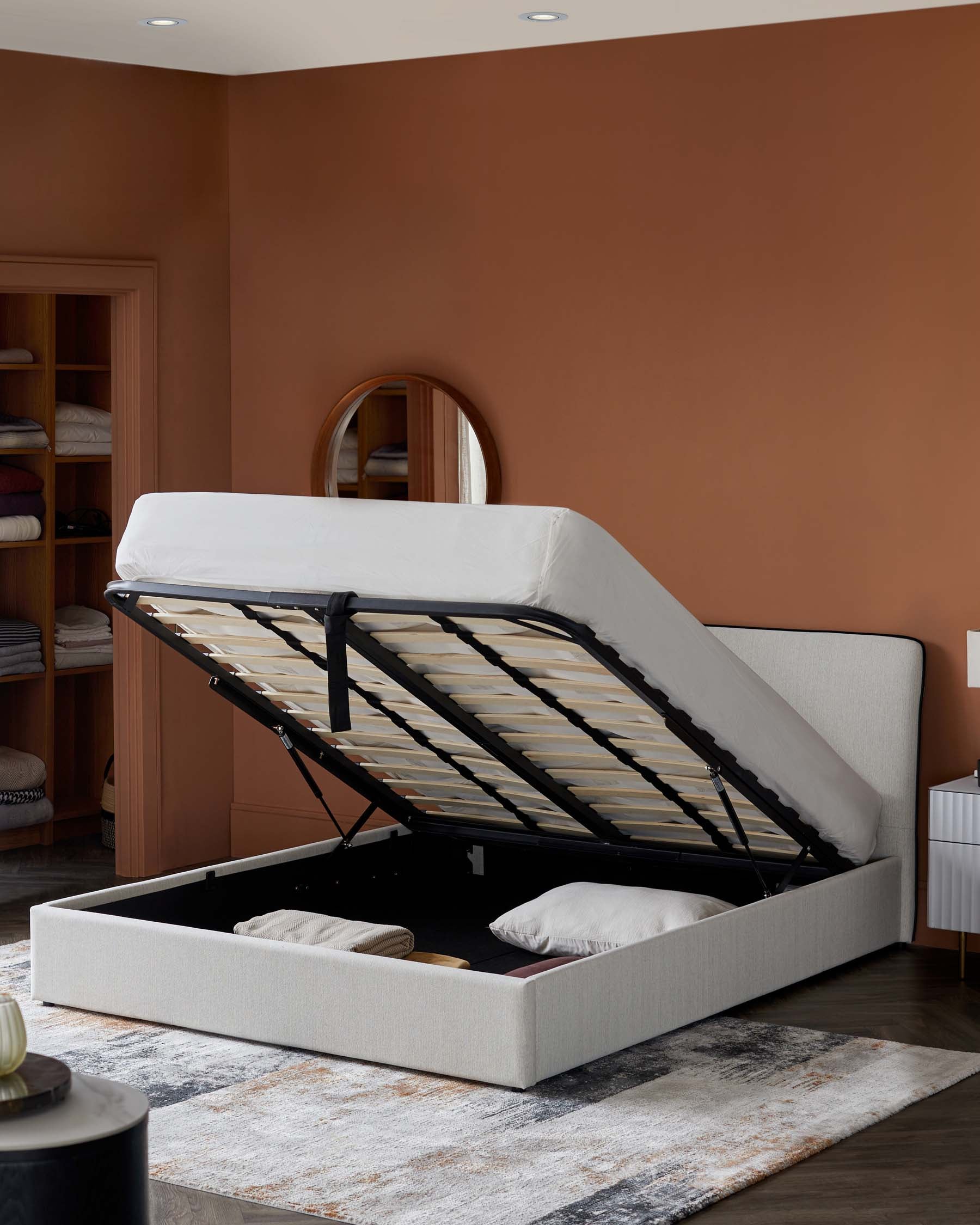 Turin ivory dual tone fabric double ottoman storage bed - Image 2
