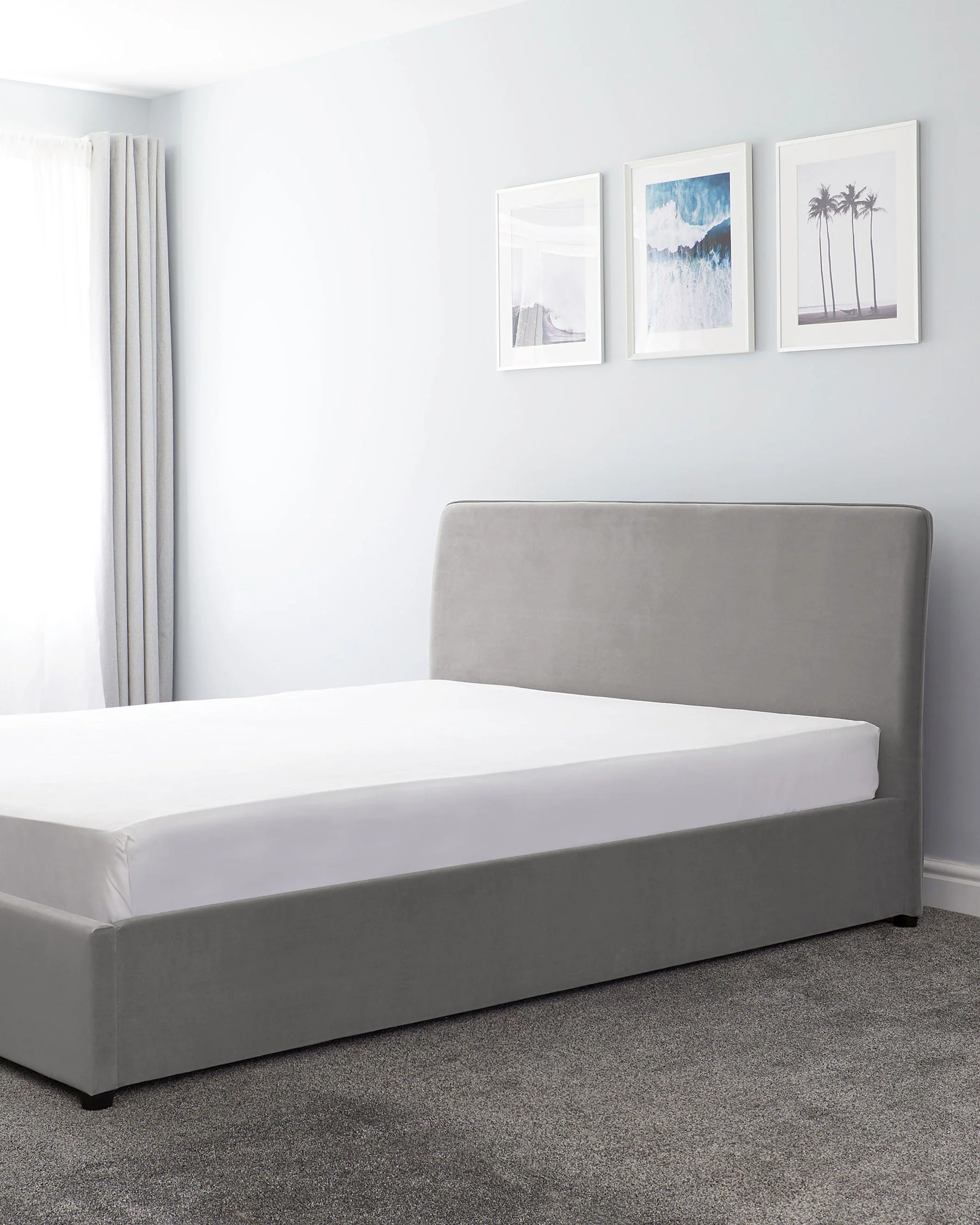 Turin Light Grey Velvet Double Bed With Storage - Image 3