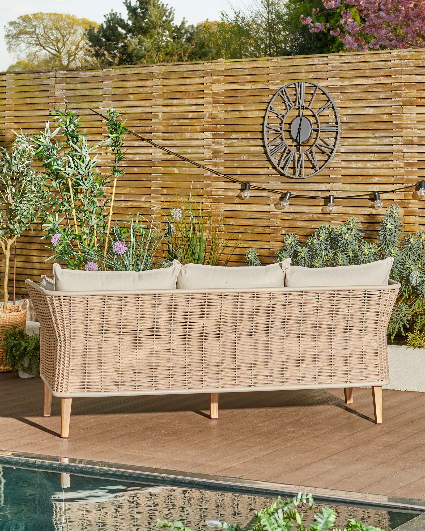 Tuscany natural fabric acacia wood garden 3 seater sofa - Image 6