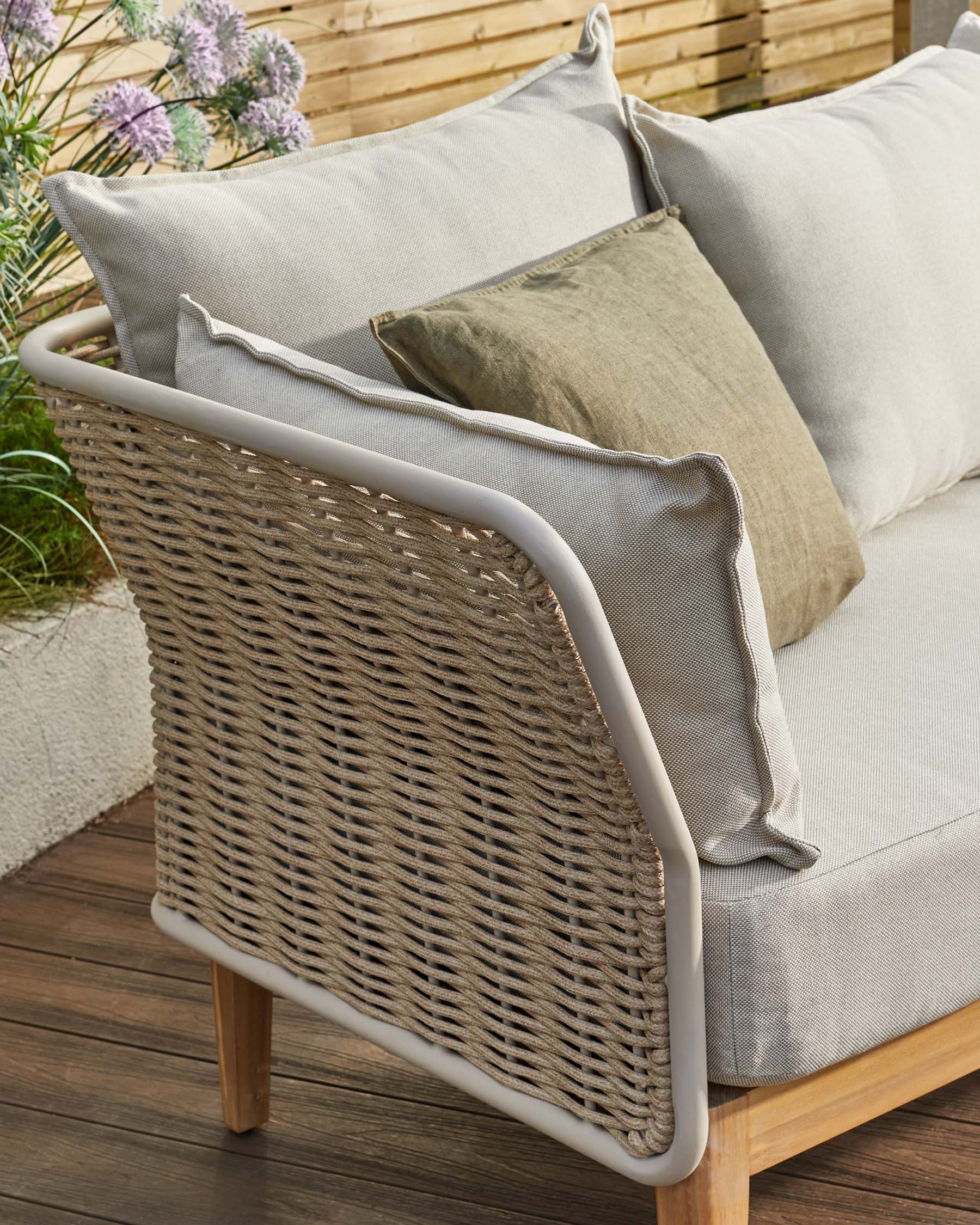 Tuscany natural fabric acacia wood garden 3 seater sofa - Image 7