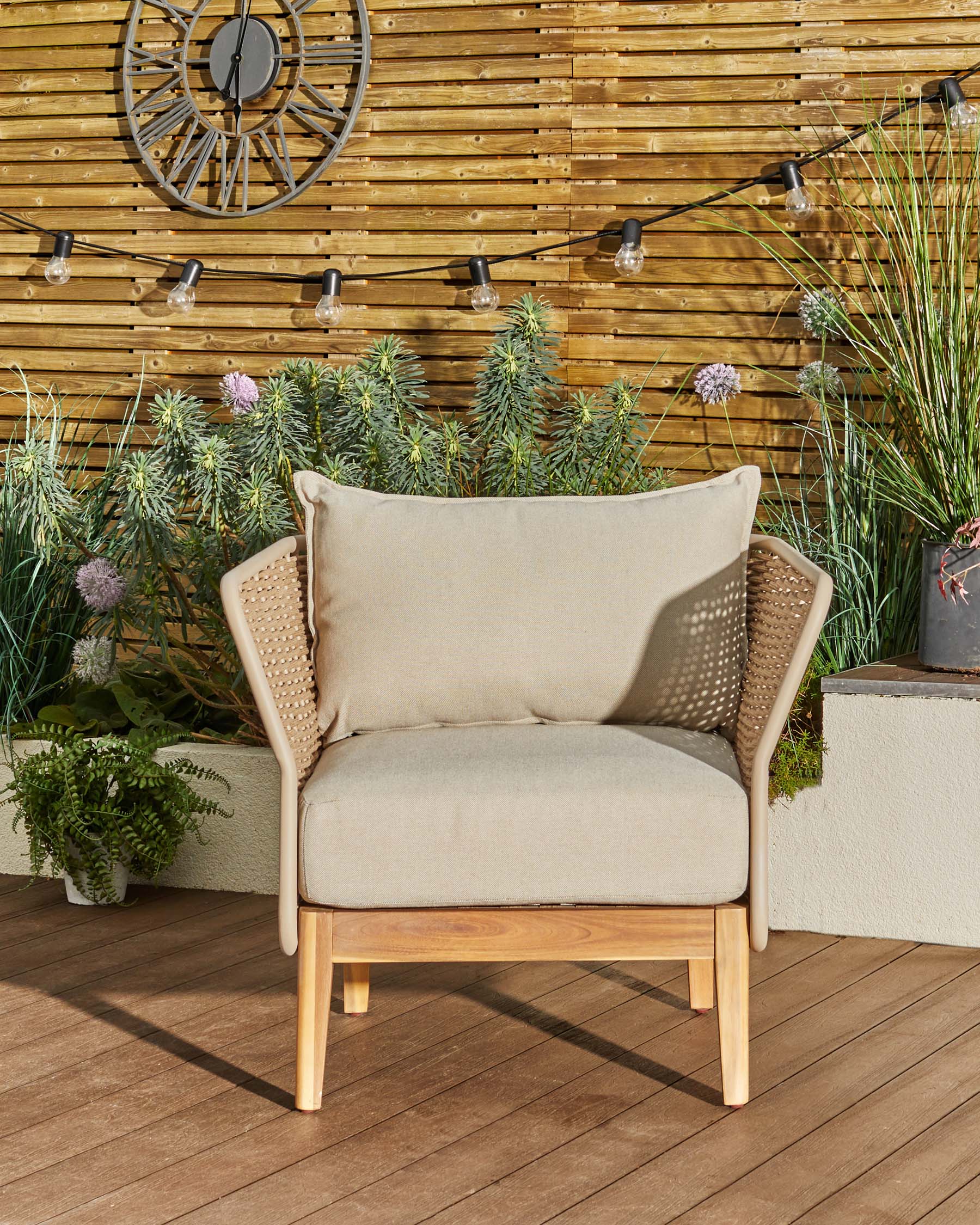 Tuscany natural fabric acacia wood garden armchair - Image 2