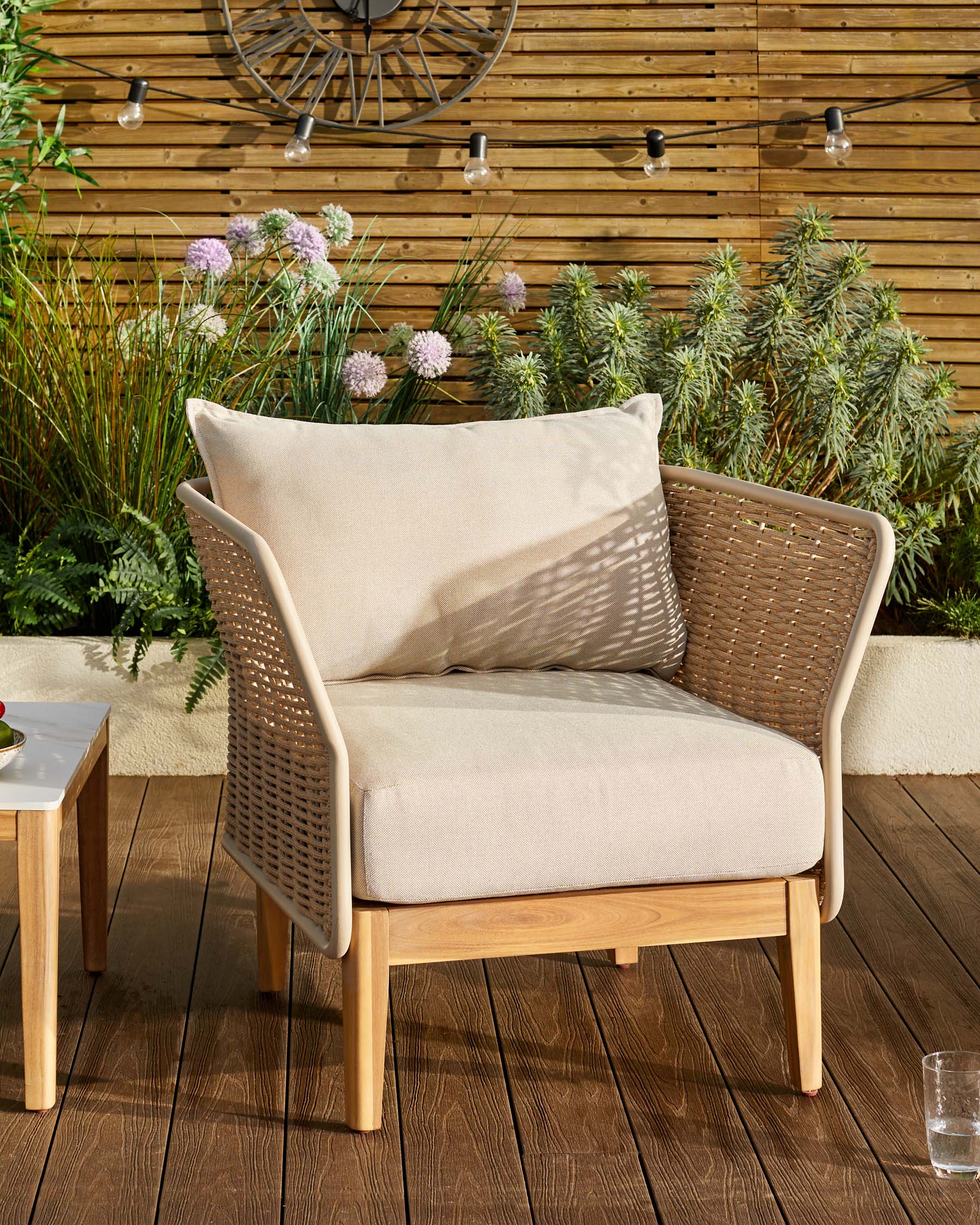 Tuscany natural fabric acacia wood garden armchair - Image 4