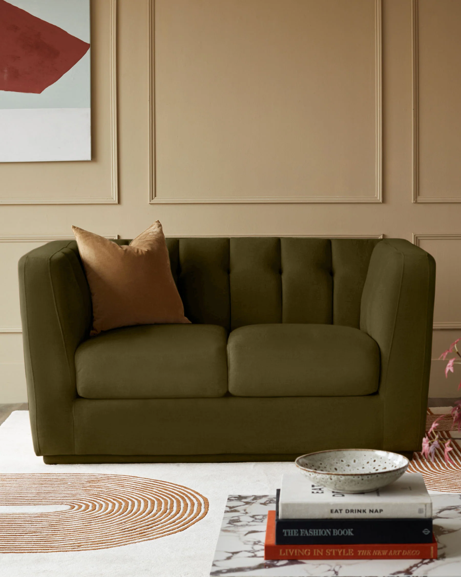 Valentina olive green velvet 2 seater sofa - Image 2