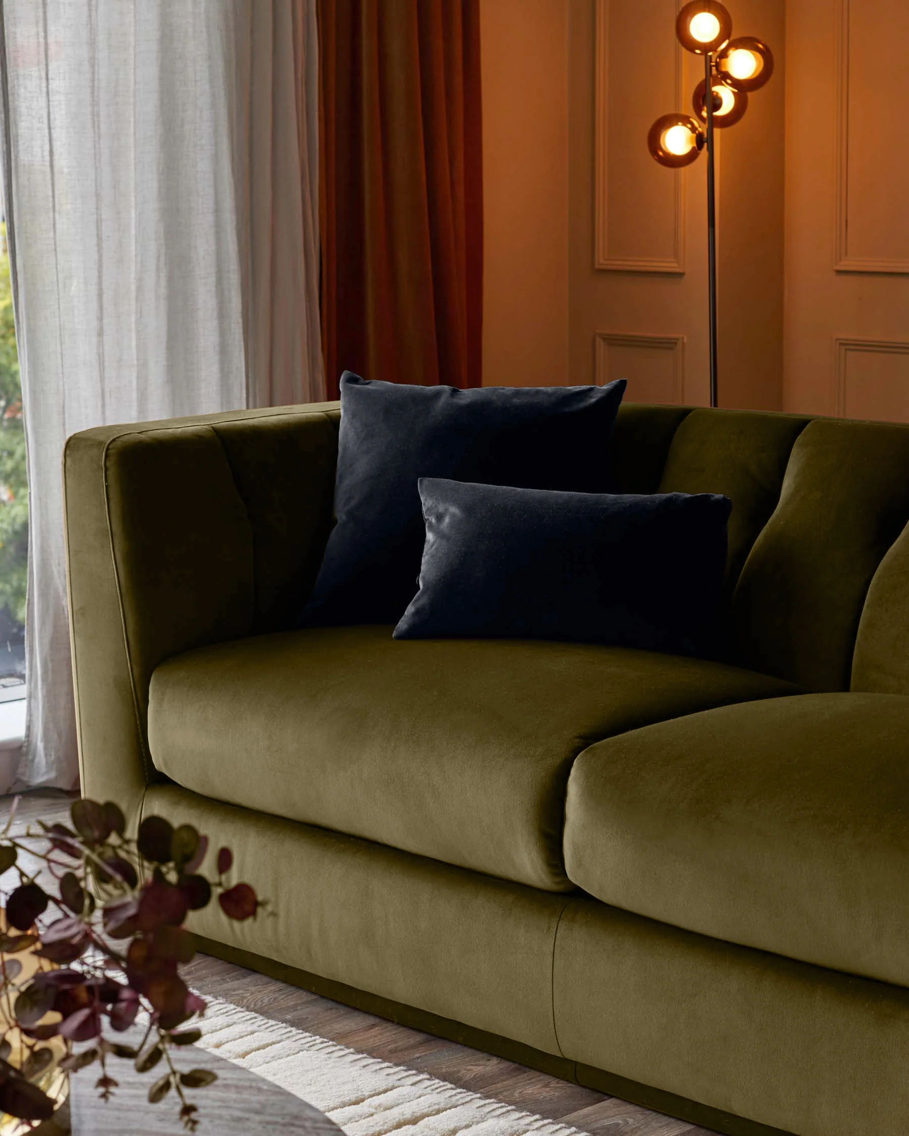 Valentina olive green velvet 2 seater sofa - Image 4