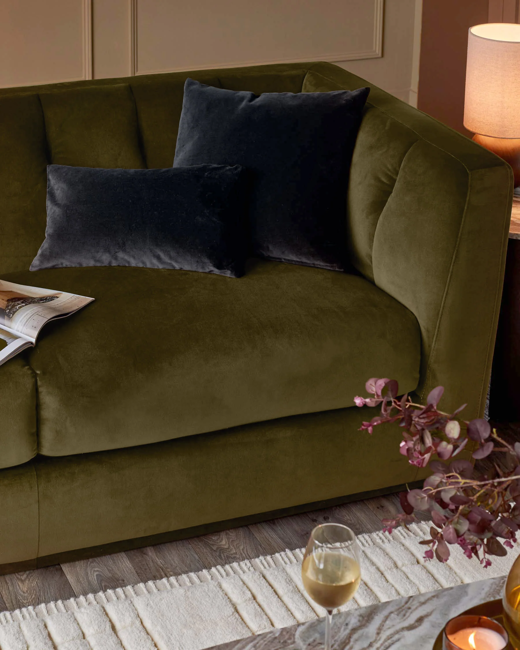 Valentina olive green velvet 2 seater sofa - Image 6