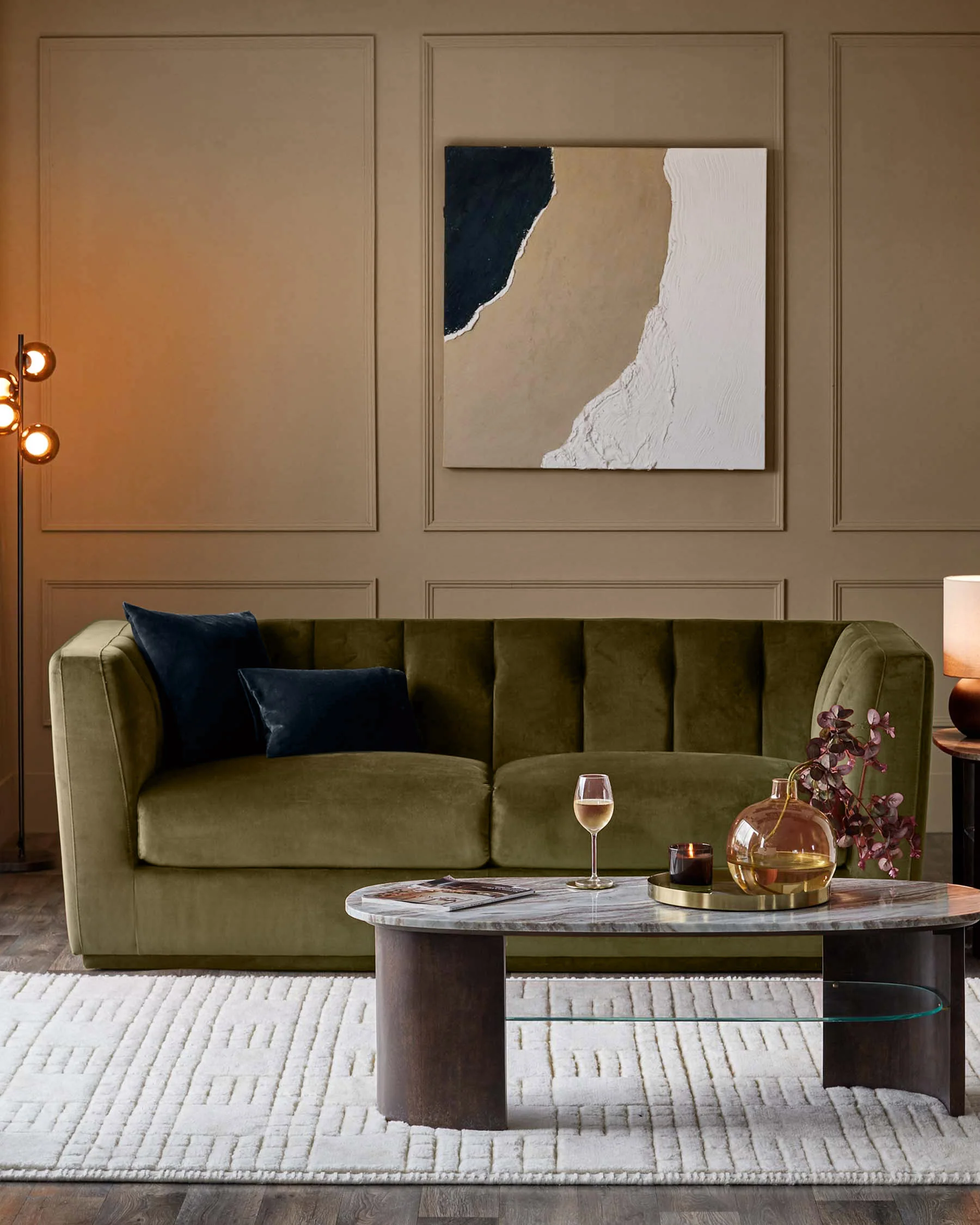 Valentina olive green velvet 3 seater sofa - Image 2