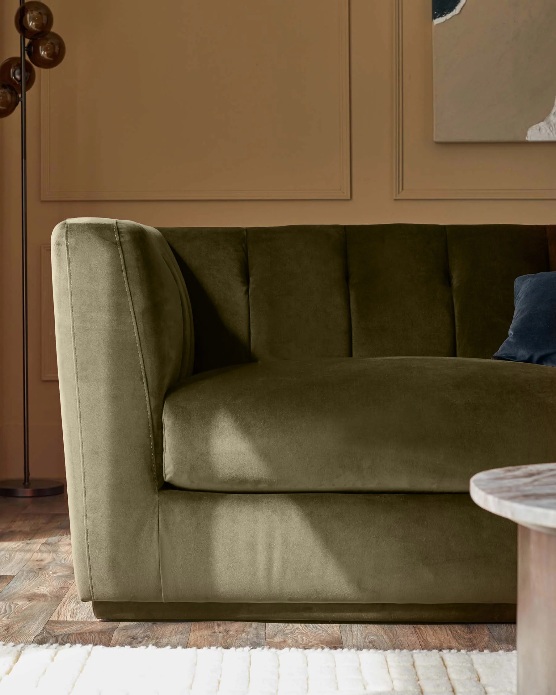 Valentina olive green velvet 3 seater sofa - Image 3