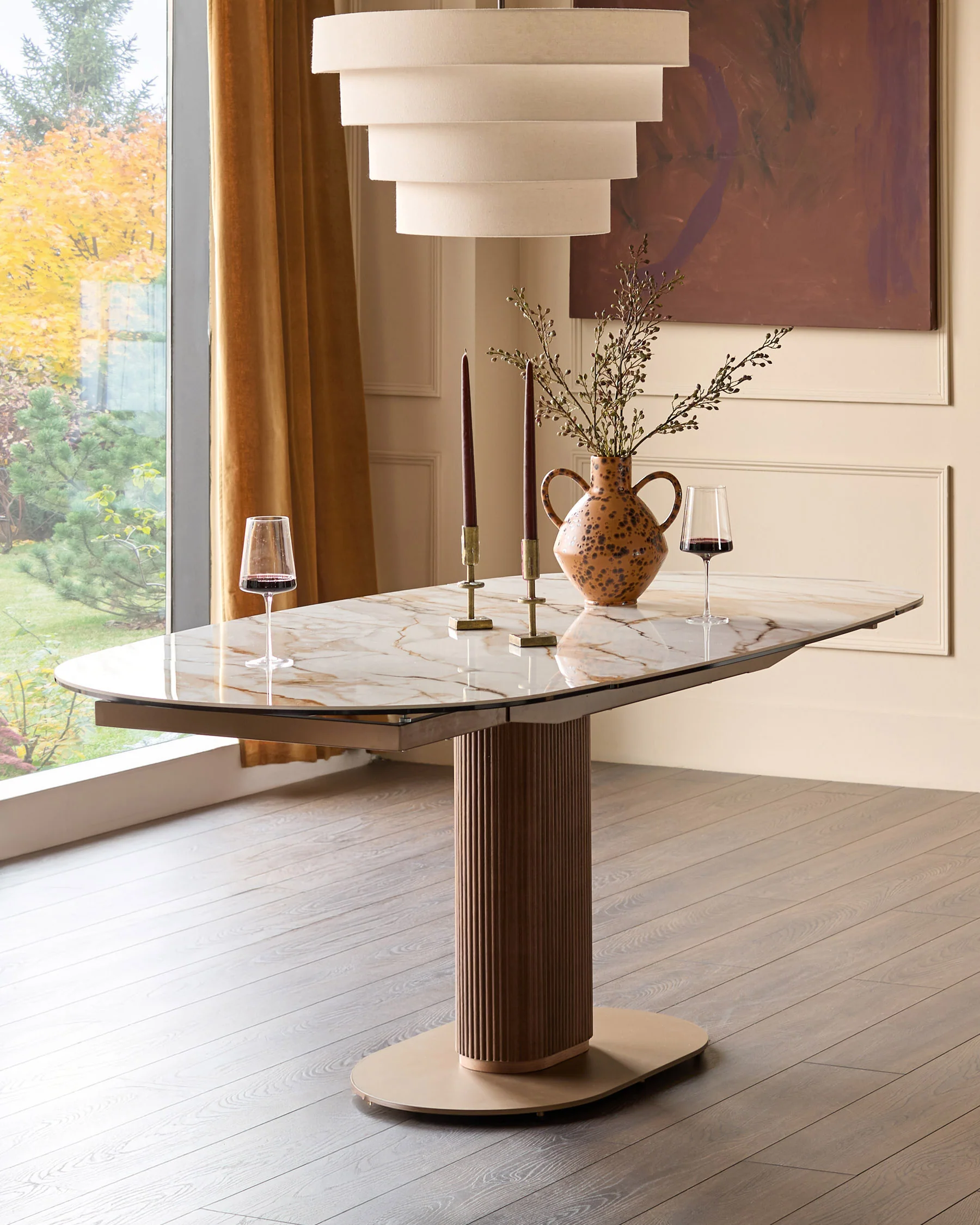 Vidal natural ceramic 4-6 seater extending dining table