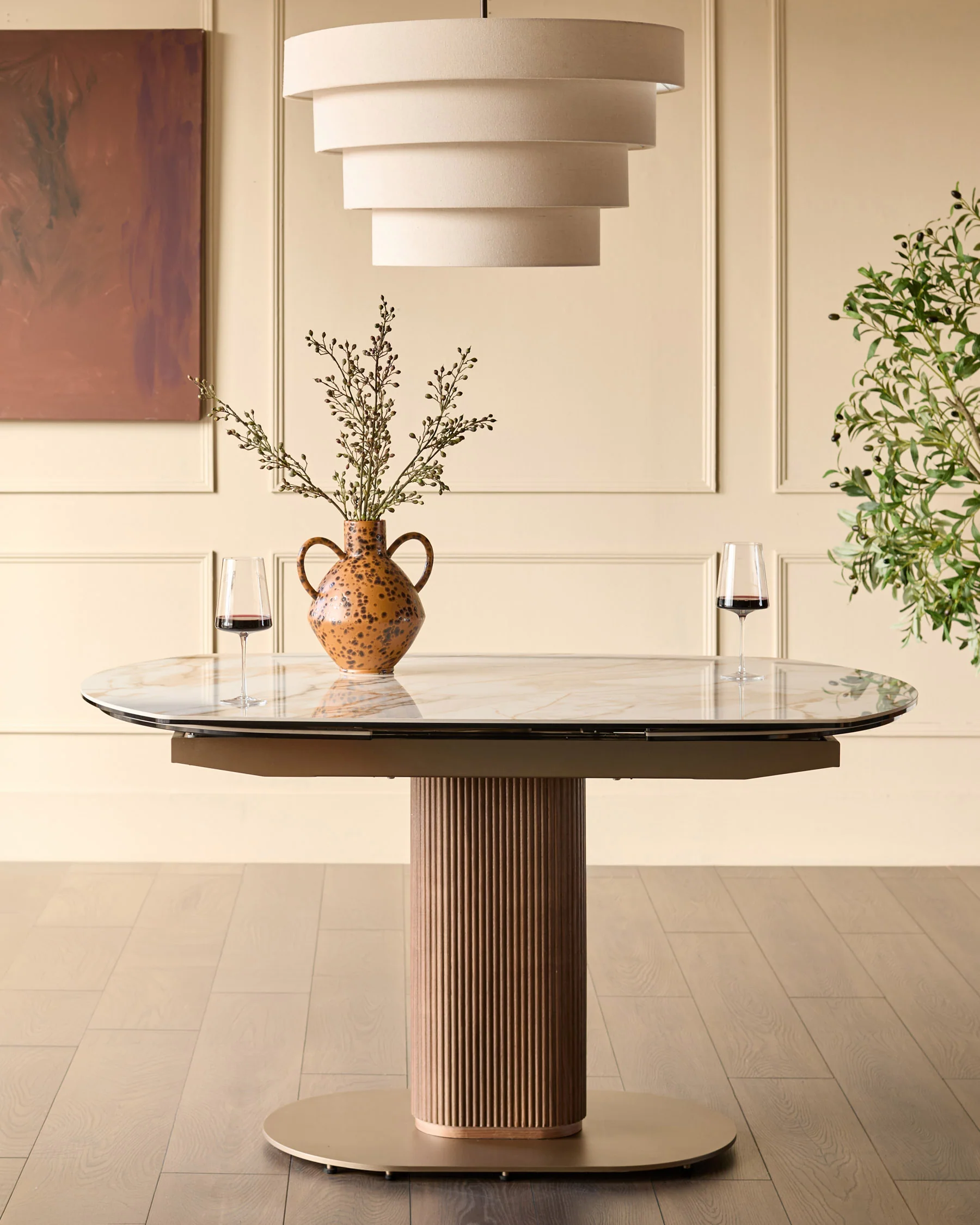 Vidal natural ceramic 4-6 seater extending dining table - Image 2