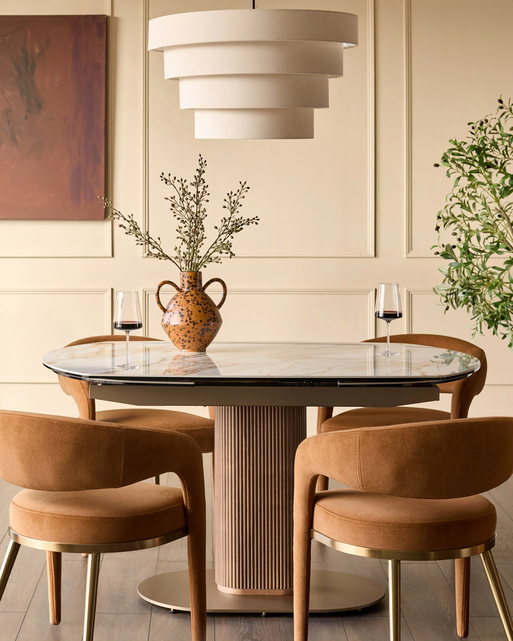 Vidal natural ceramic 4-6 seater extending dining table - Image 4