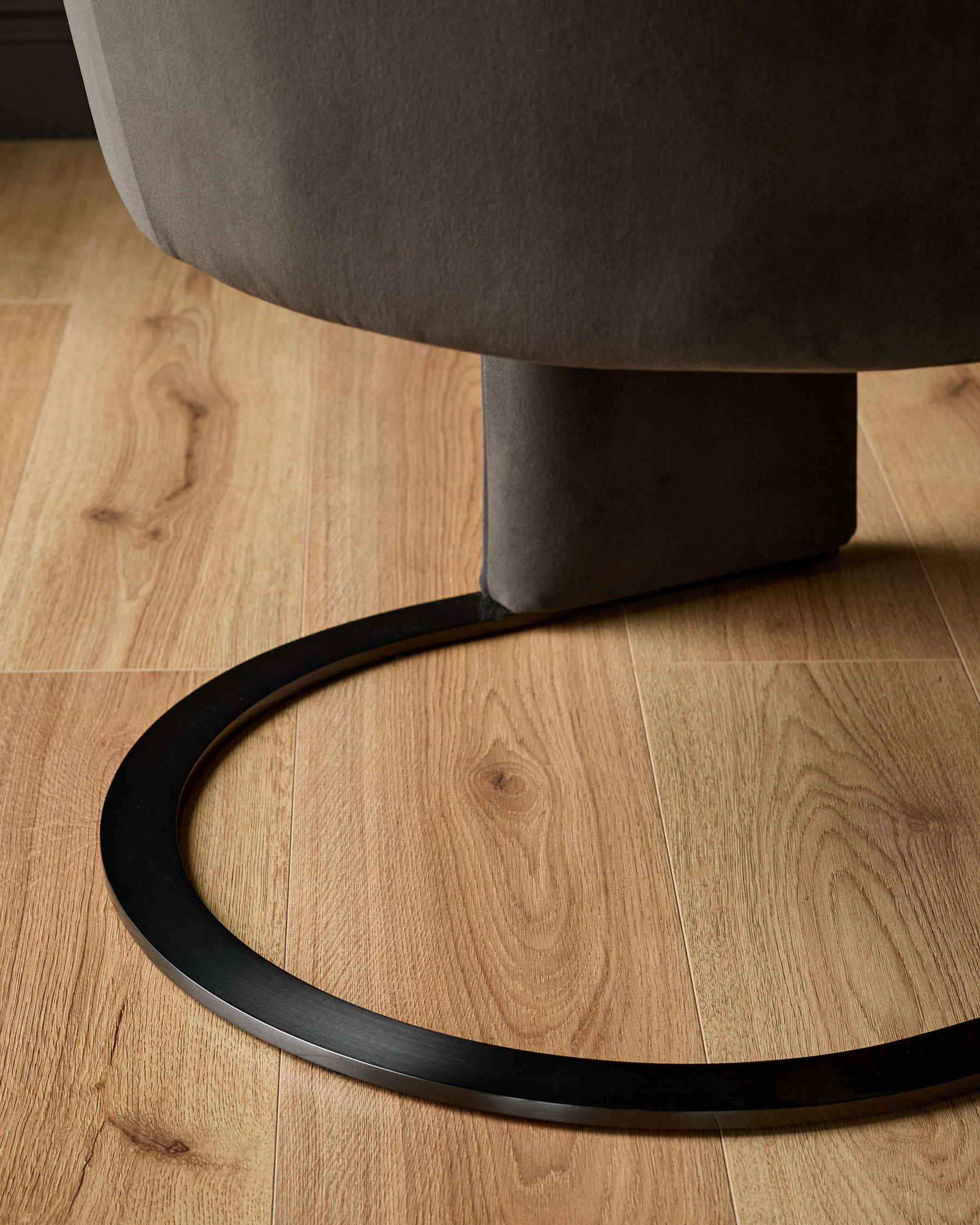 Wren grey fabric and dark chocolate velvet black steel cantilever dining chair - Image 10