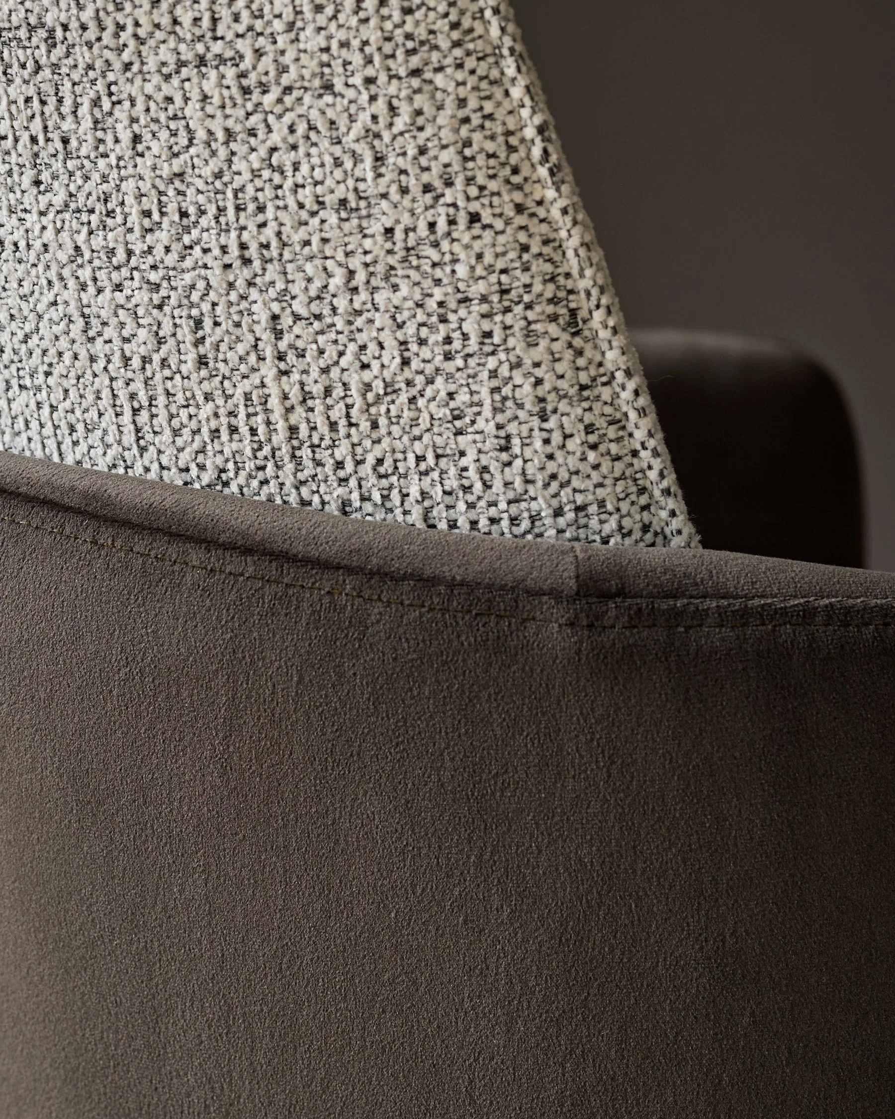 Wren grey fabric and dark chocolate velvet black steel cantilever dining chair - Image 11