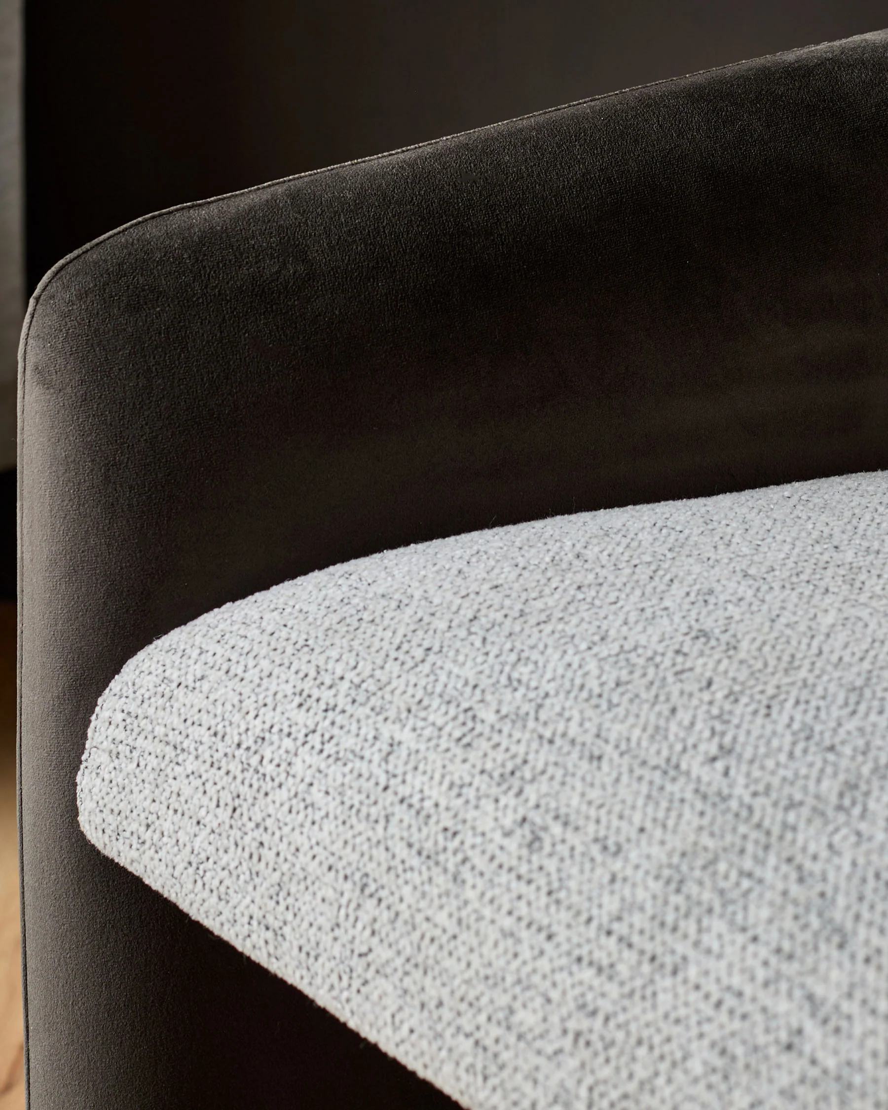 Wren grey fabric and dark chocolate velvet black steel cantilever dining chair - Image 5