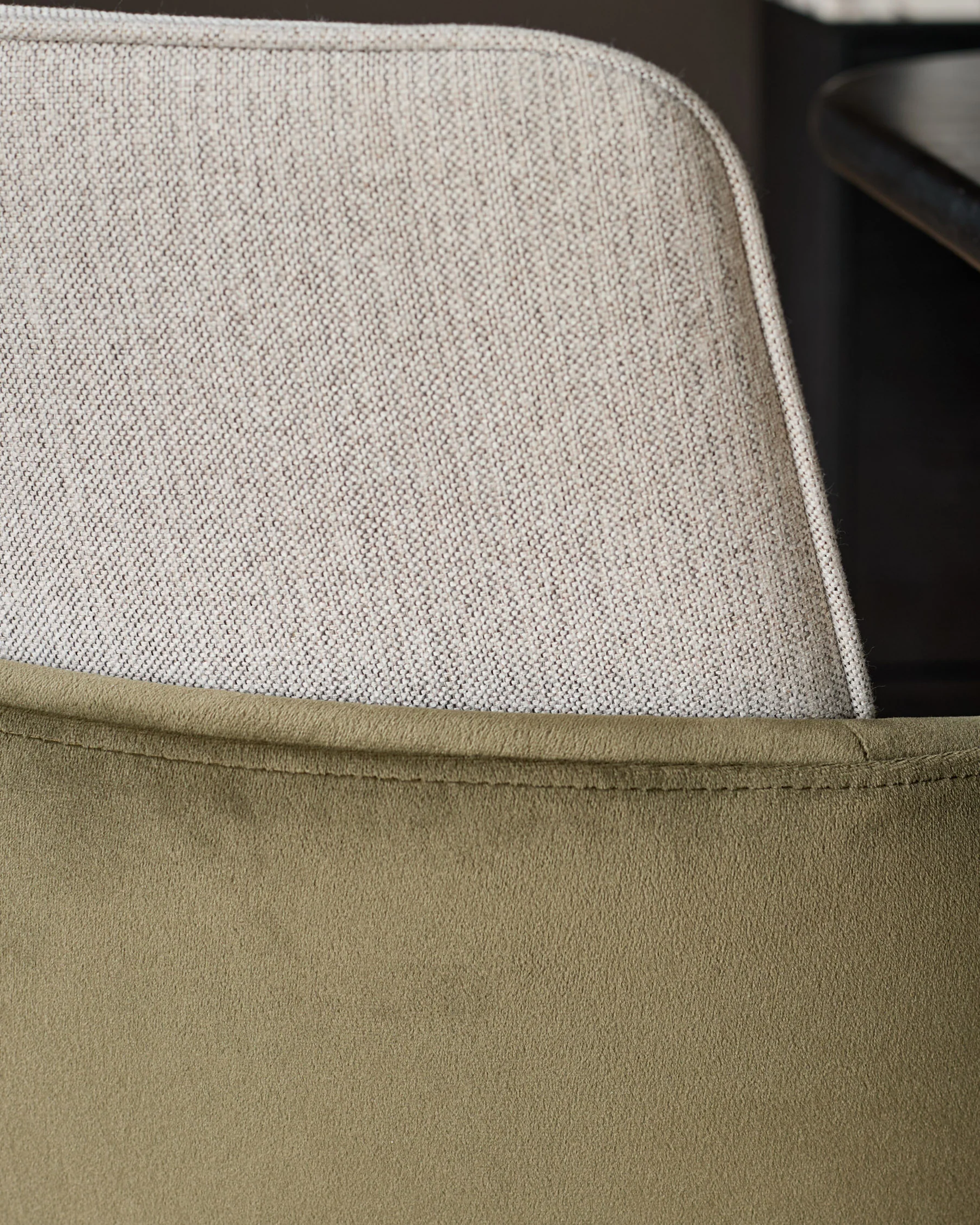 Wren natural fabric and olive green velvet black steel cantilever dining chair - Image 12