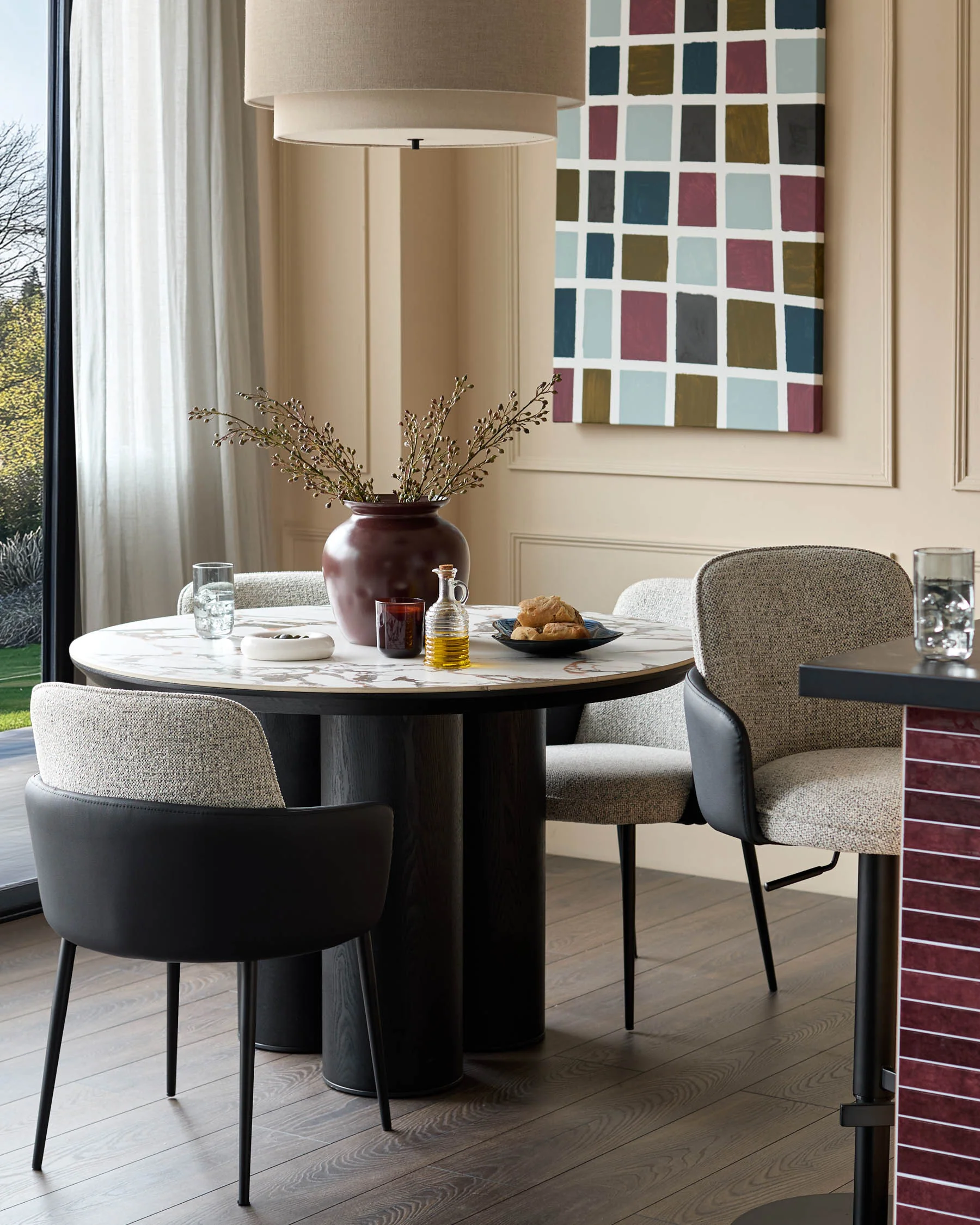 Wren grey fabric and black faux leather dining chair - Image 2