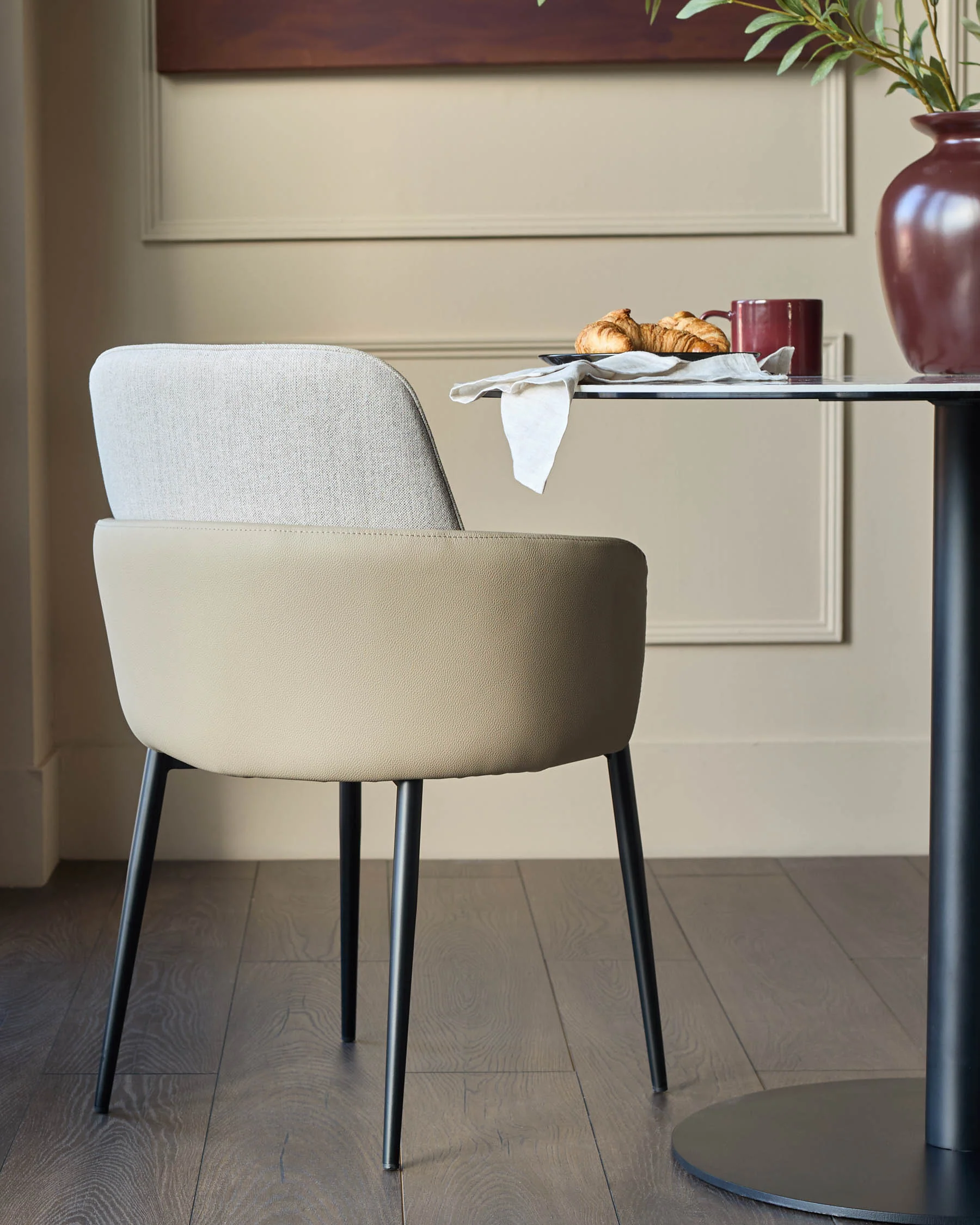 Wren natural fabric and natural faux leather dining chair - Image 3