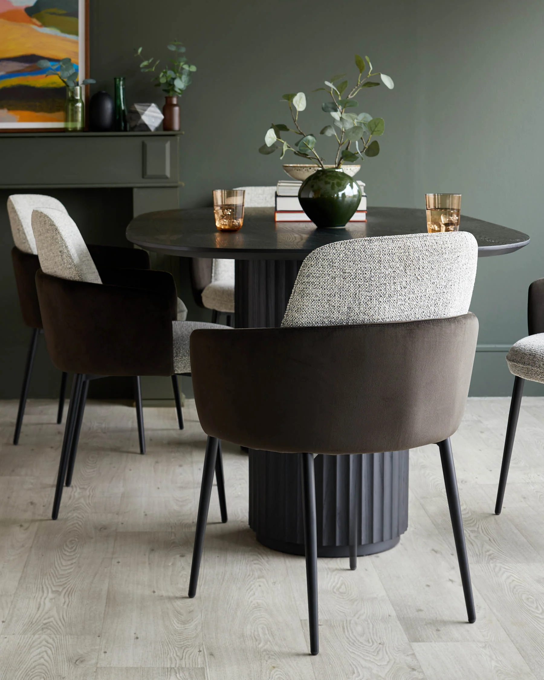 Wren grey fabric and dark chocolate velvet dining chair - Image 4