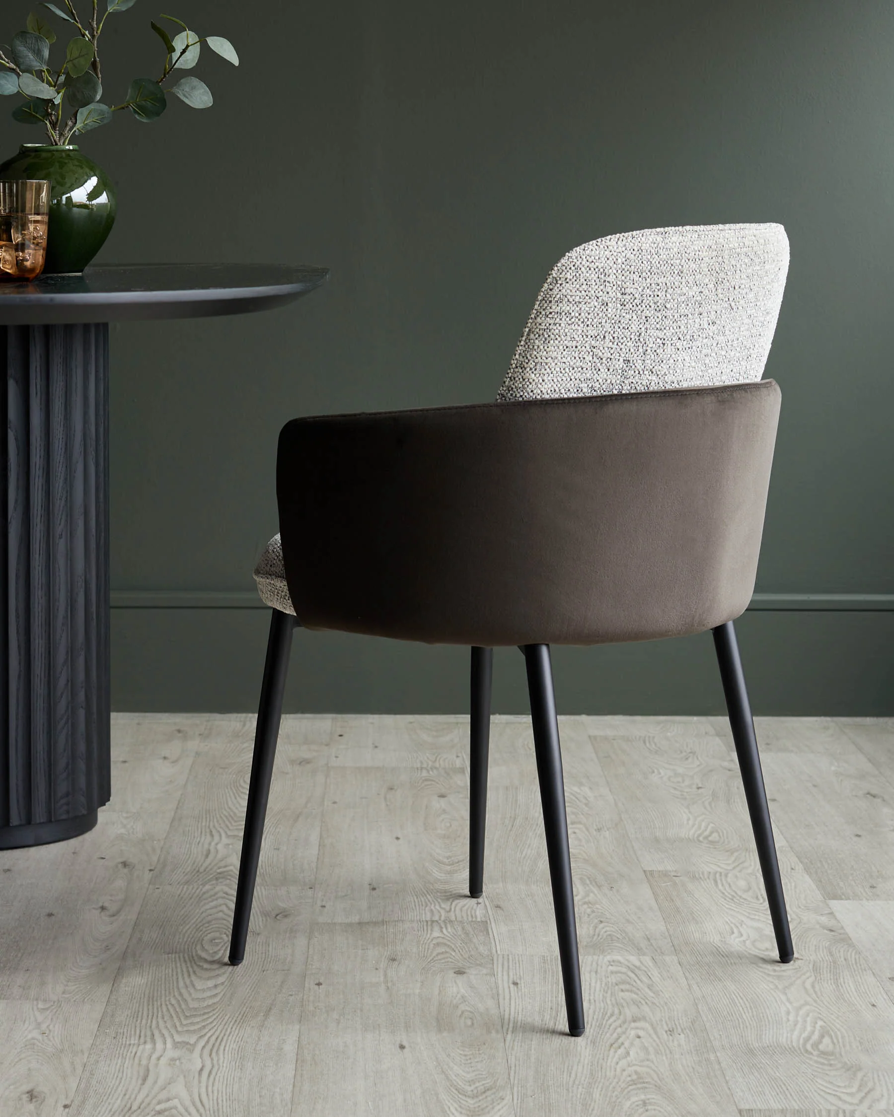 Wren grey fabric and dark chocolate velvet dining chair - Image 6