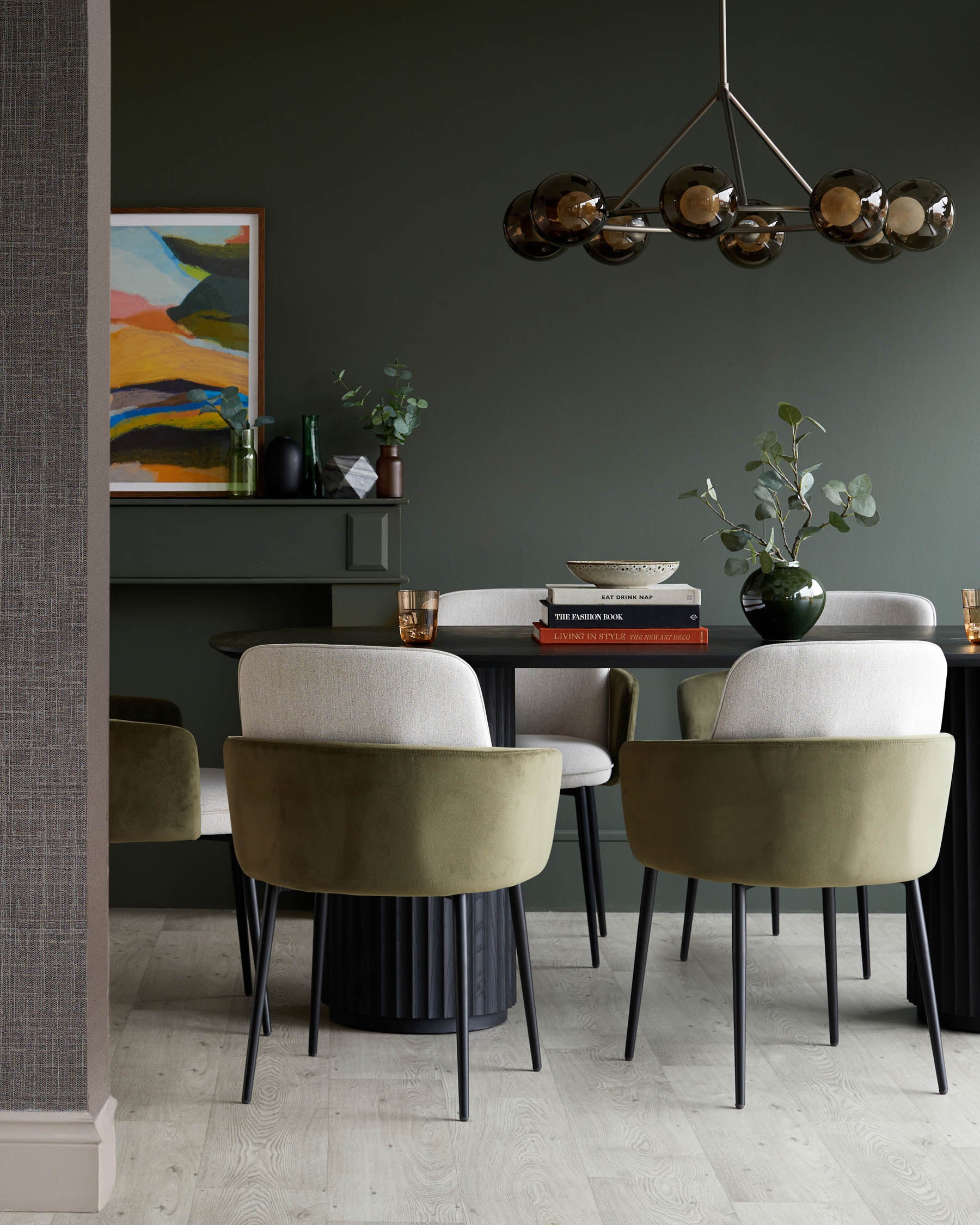 Wren natural fabric and olive green velvet dining chair - Image 2