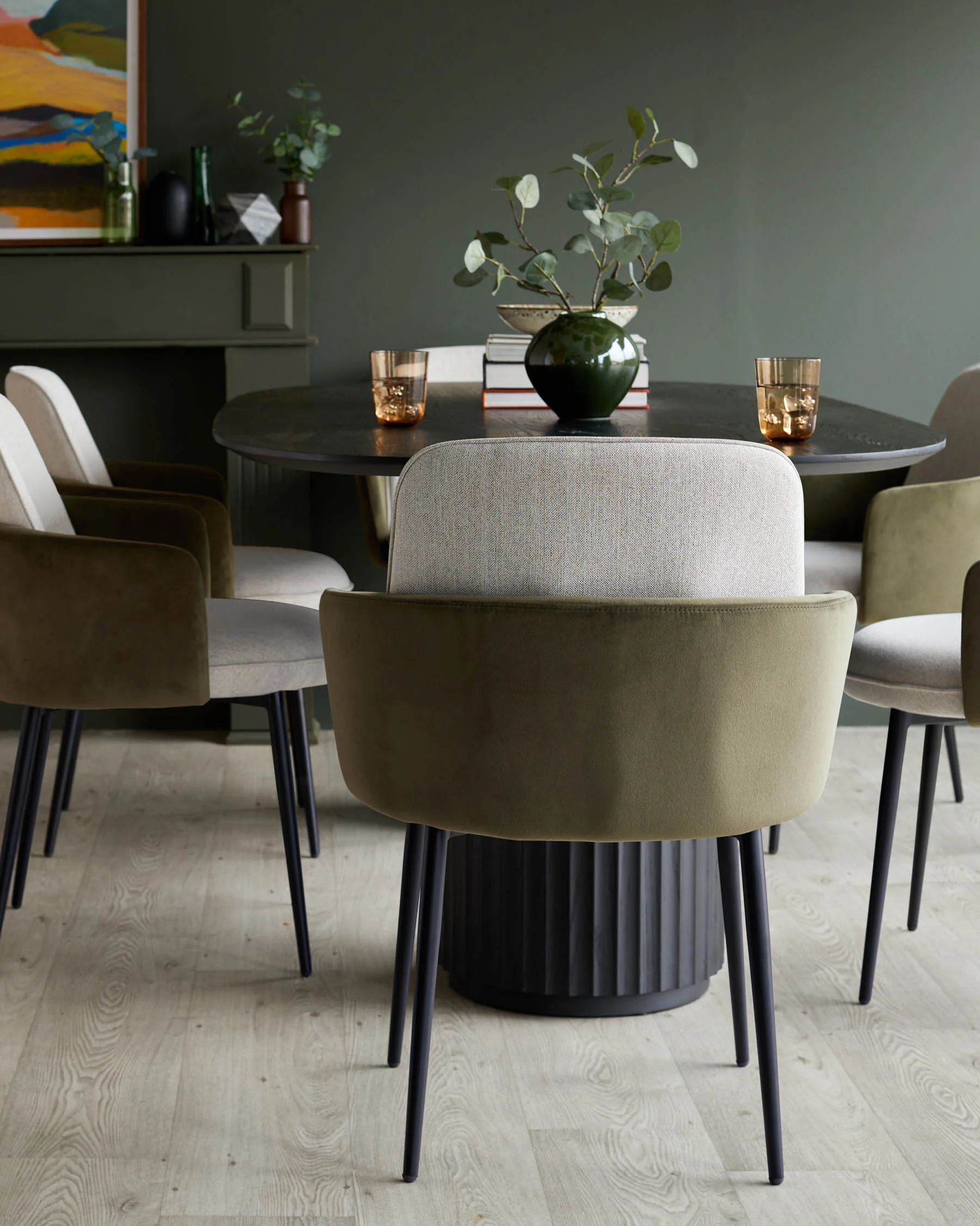 Wren natural fabric and olive green velvet dining chair - Image 4