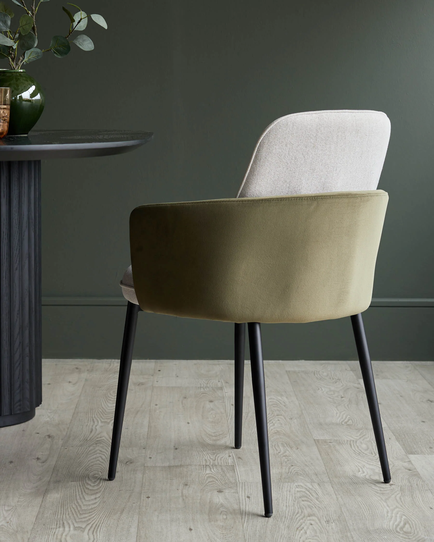 Wren natural fabric and olive green velvet dining chair - Image 6