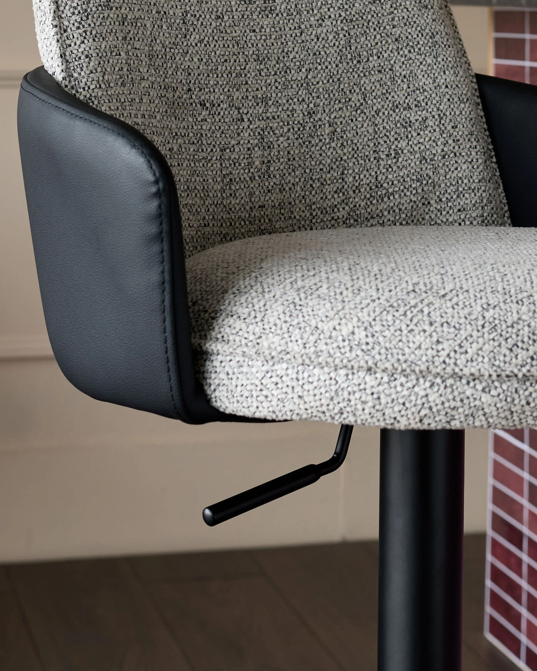 Wren grey fabric and black faux leather gas lift bar stool - Image 7
