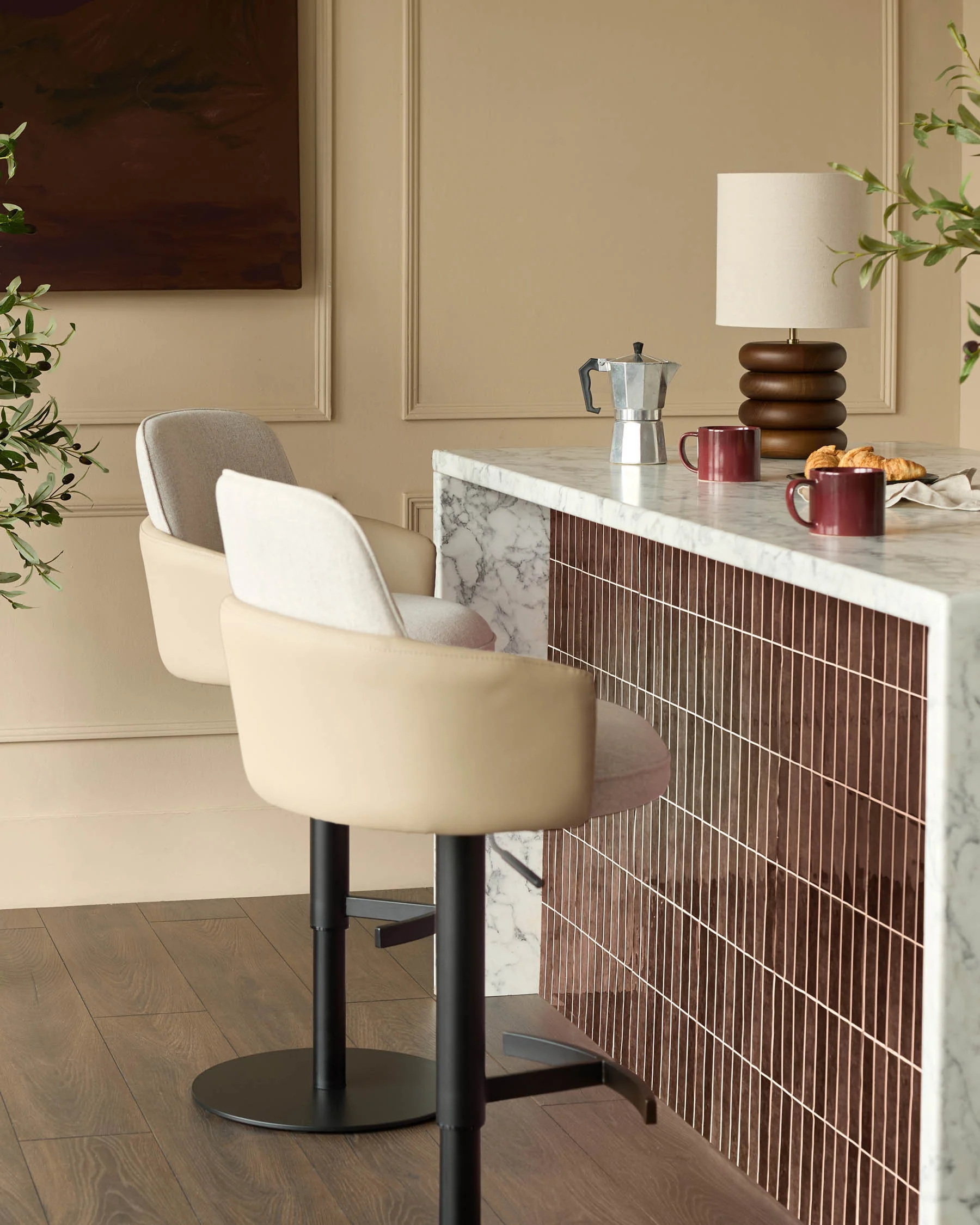 Wren natural fabric and natural faux leather gas lift bar stool - Image 3