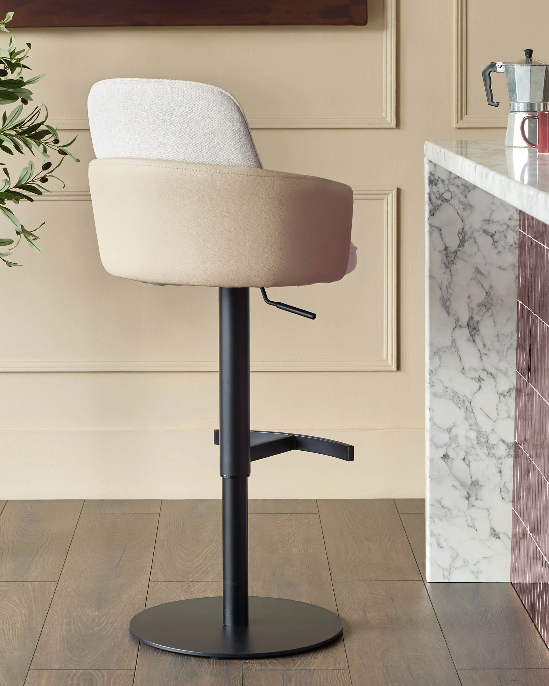 Wren natural fabric and natural faux leather gas lift bar stool - Image 4