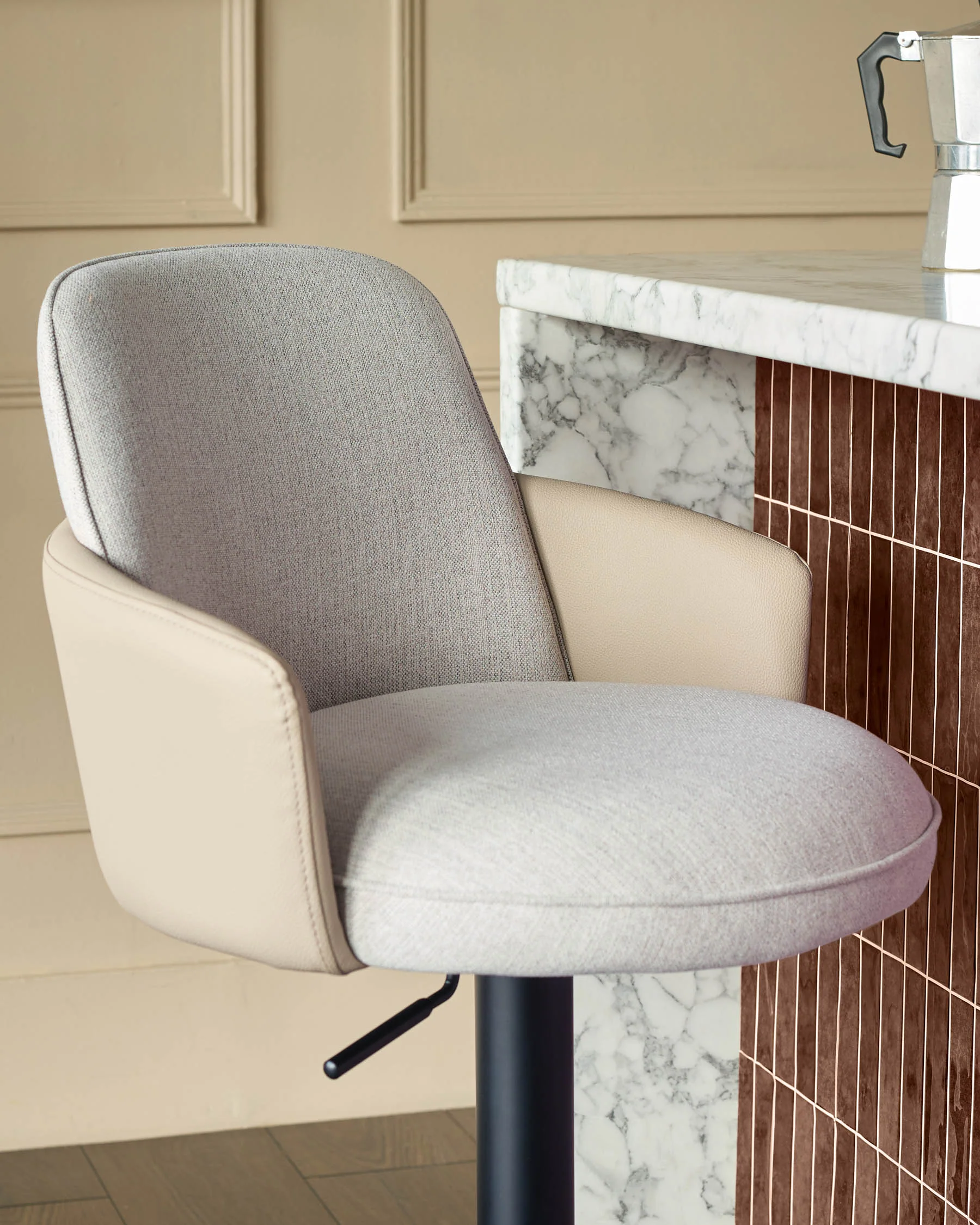 Wren natural fabric and natural faux leather gas lift bar stool - Image 8