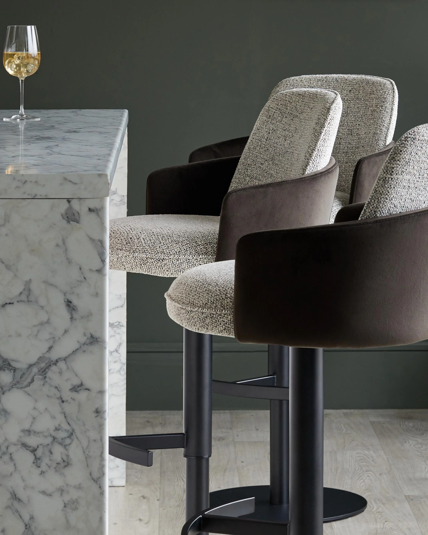 Wren grey fabric and dark chocolate velvet gas lift bar stool - Image 7
