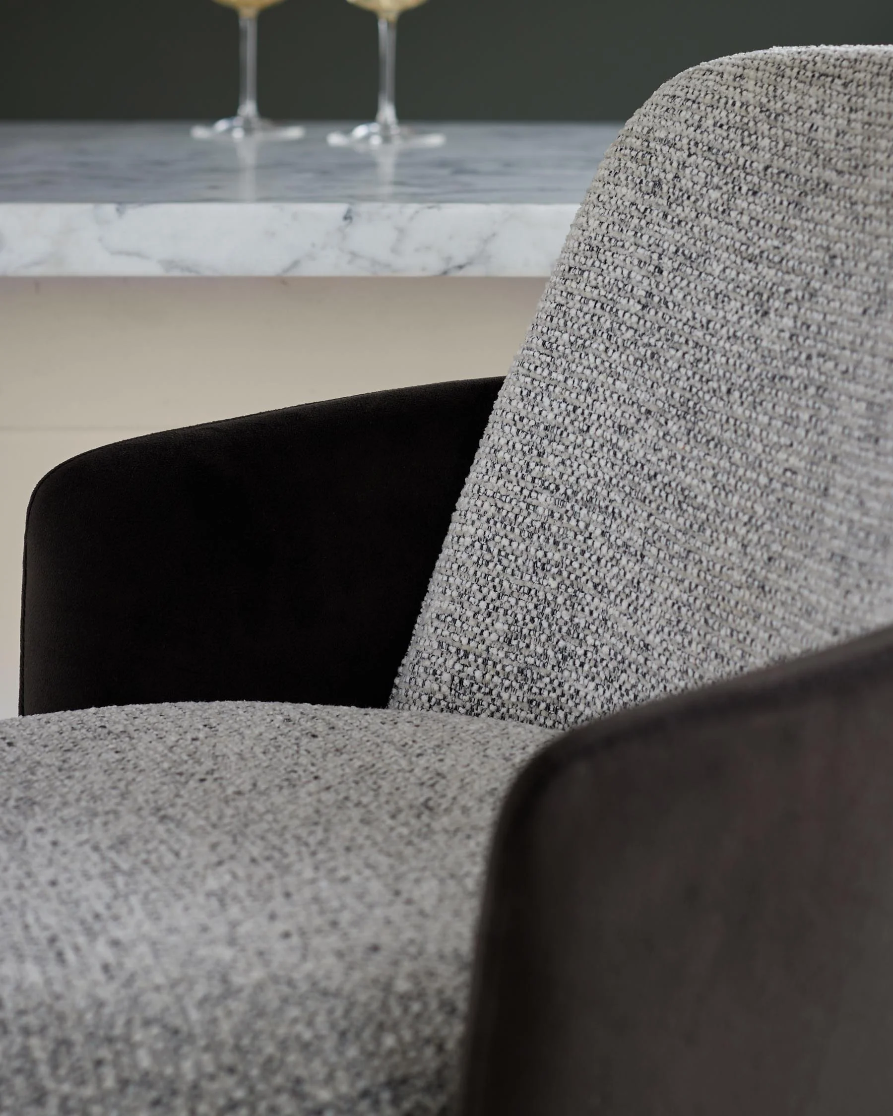 Wren grey fabric and dark chocolate velvet gas lift bar stool - Image 8