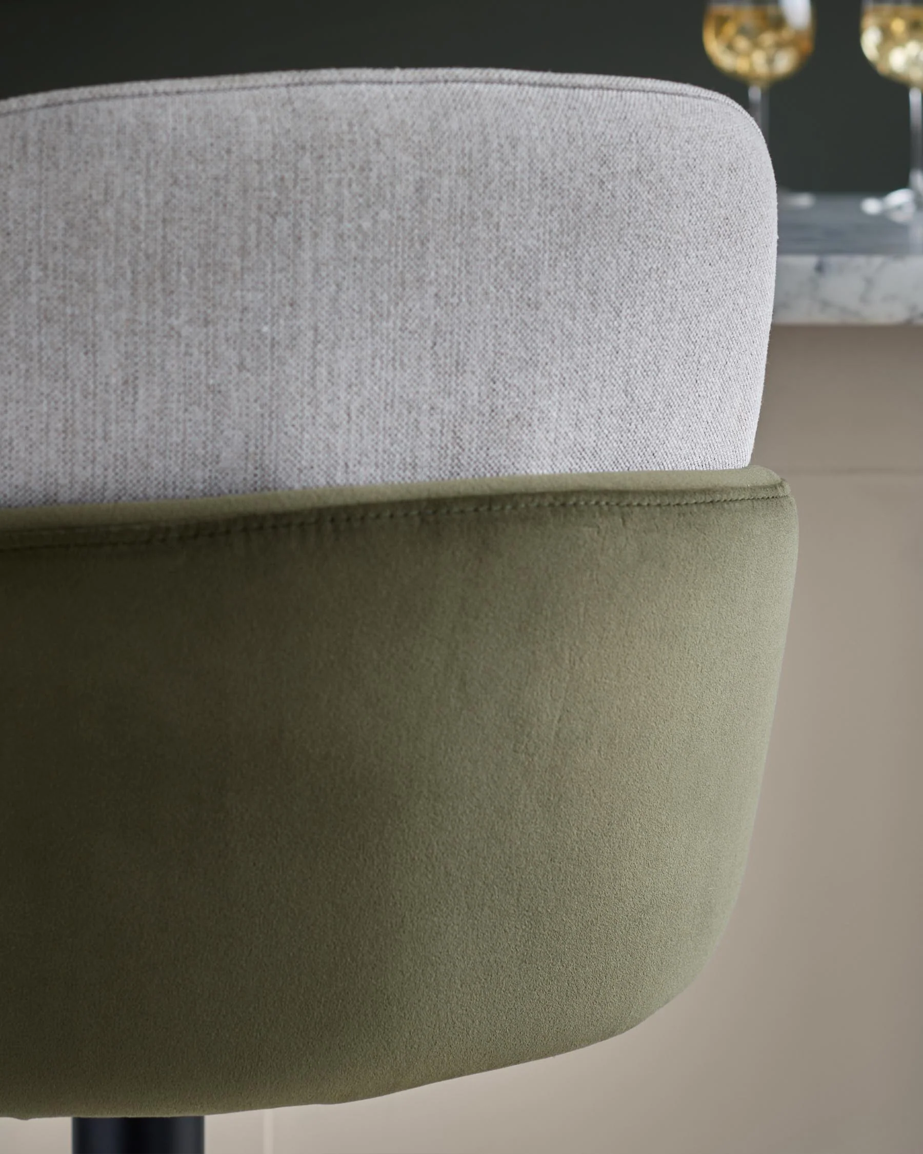 Wren natural fabric and olive green velvet gas lift bar stool - Image 10