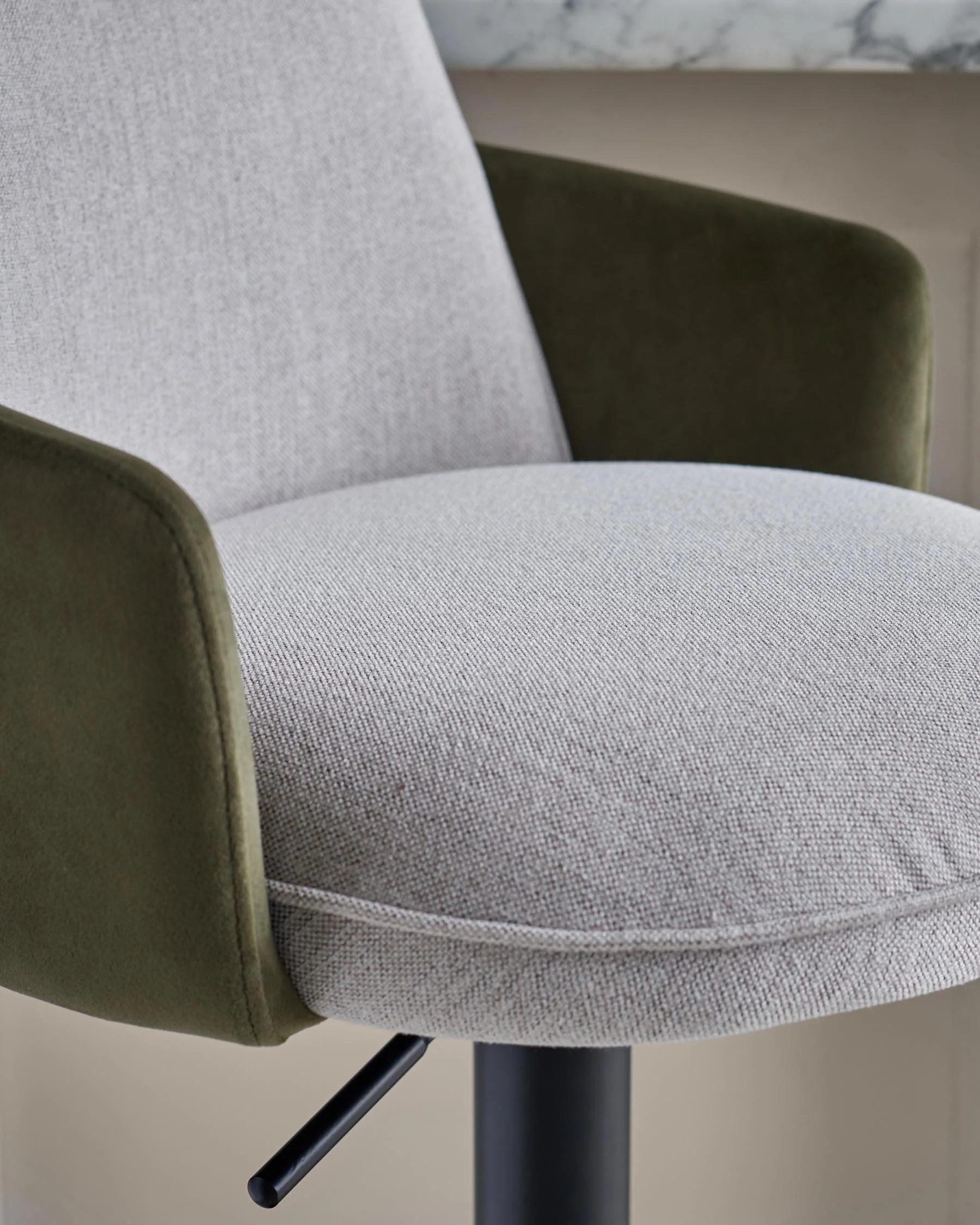 Wren natural fabric and olive green velvet gas lift bar stool - Image 4