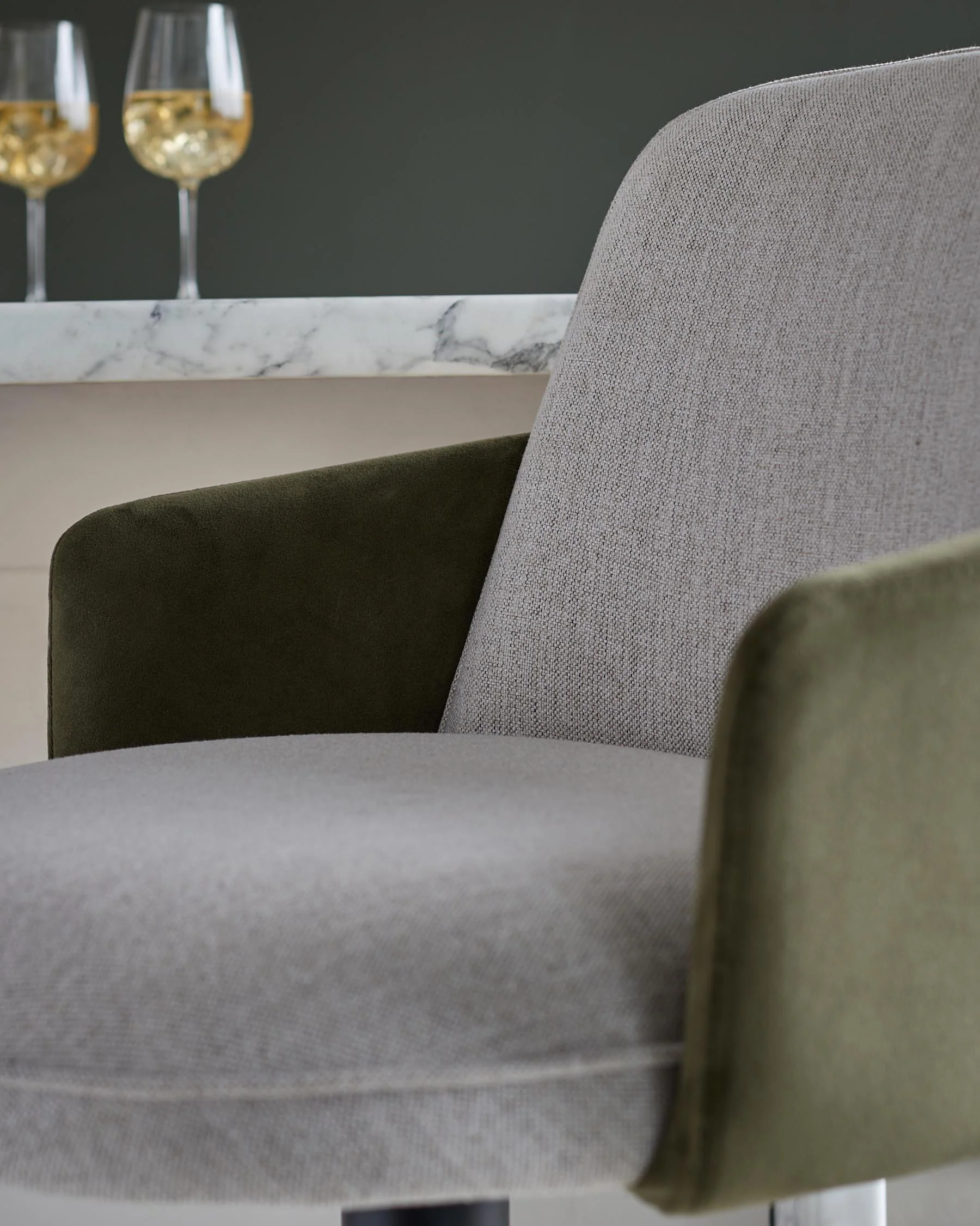 Wren natural fabric and olive green velvet gas lift bar stool - Image 8