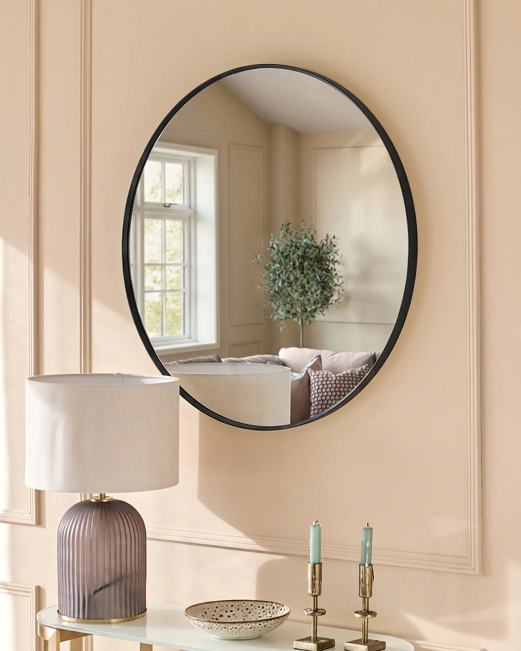 Yannis black large round wall mirror