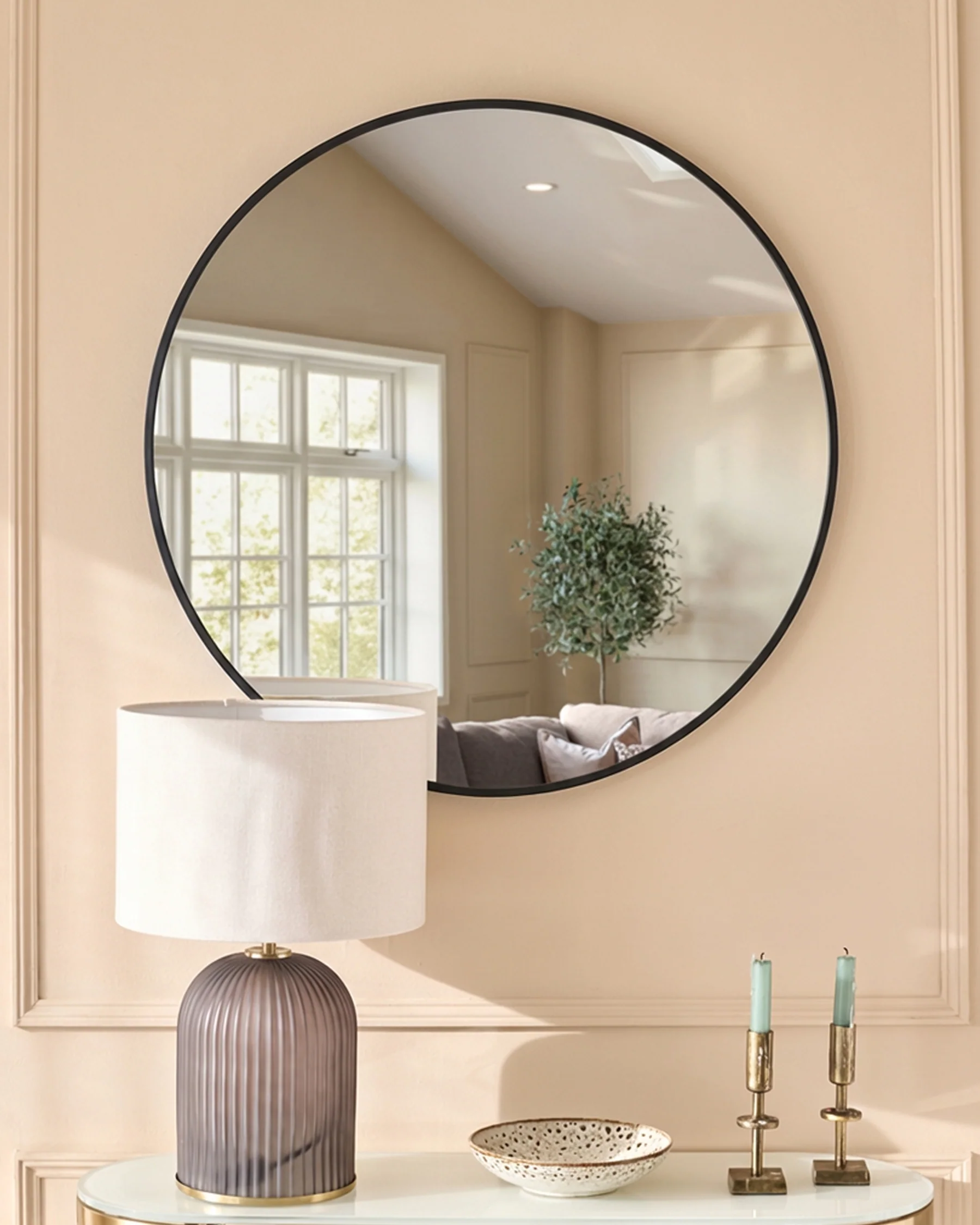 Yannis black large round wall mirror - Image 2