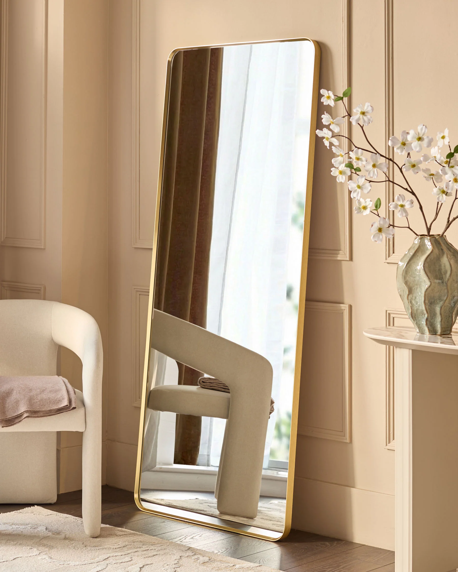 Yannis gold rectangular full length leaner mirror